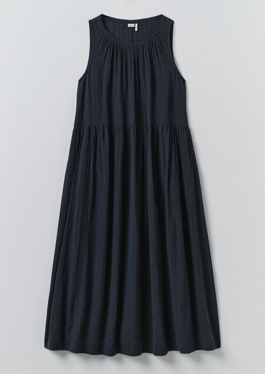Lightweight Cotton Seersucker Dress | Navy
