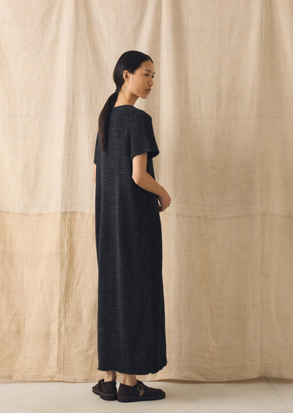 Knitted Linen Cotton T Shirt Dress | Dark Navy