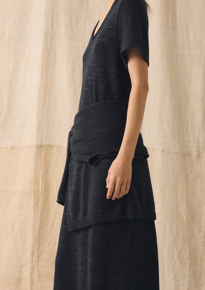 Knitted Linen Cotton T Shirt Dress | Dark Navy