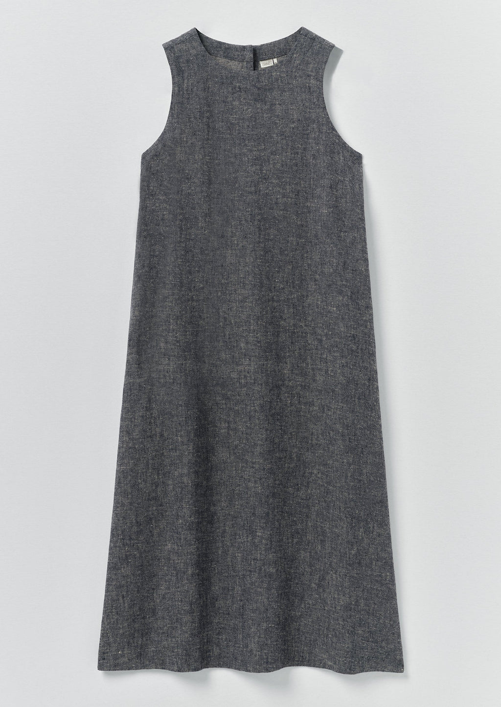 Linen Cotton Twill Apron Shift Dress | Navy/Ecru