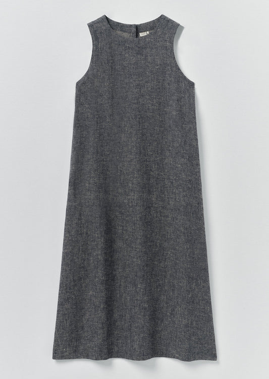 Linen Cotton Twill Apron Shift Dress | Navy/Ecru