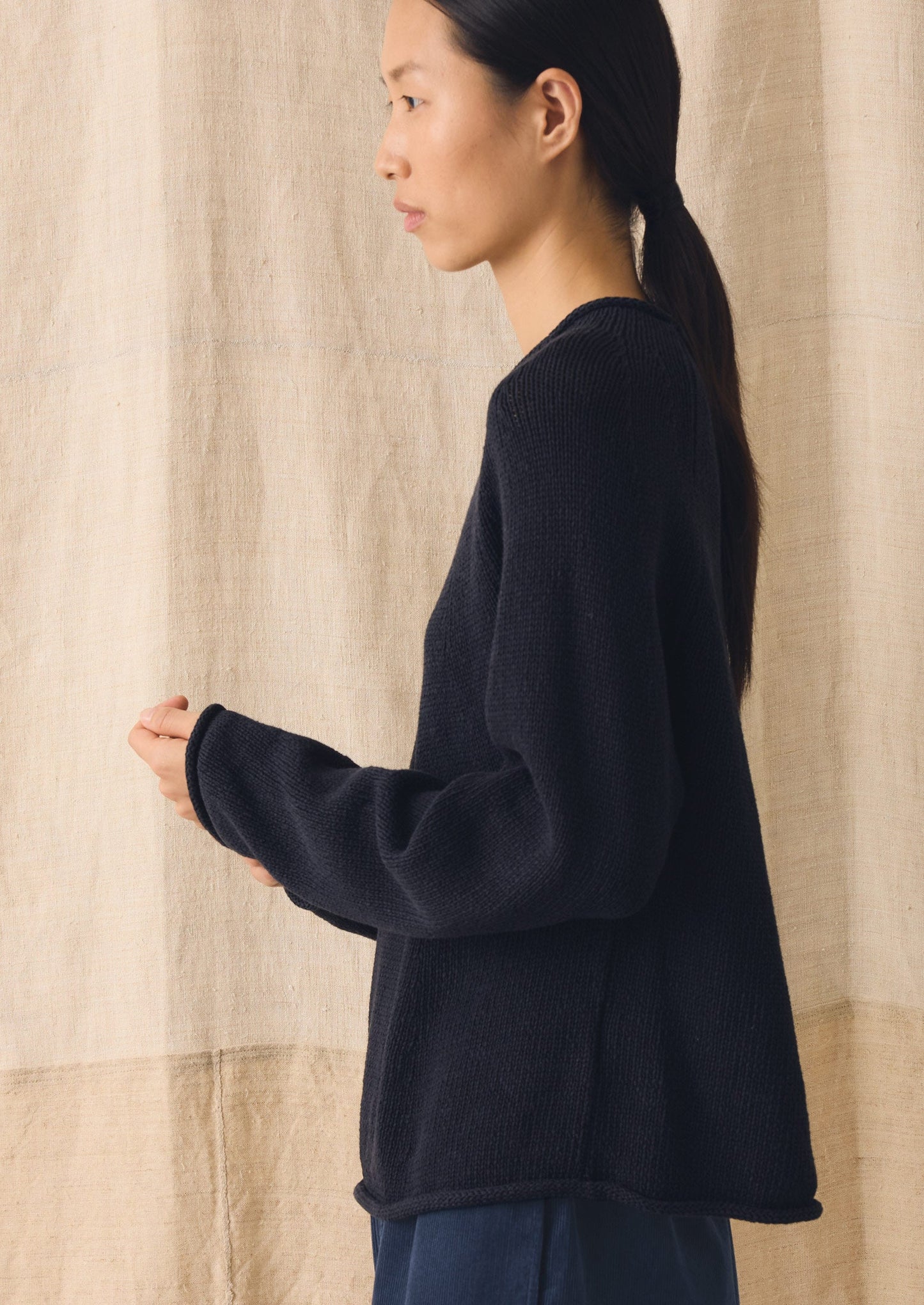 Organic Cotton Linen Easy Sweater | Dark Navy
