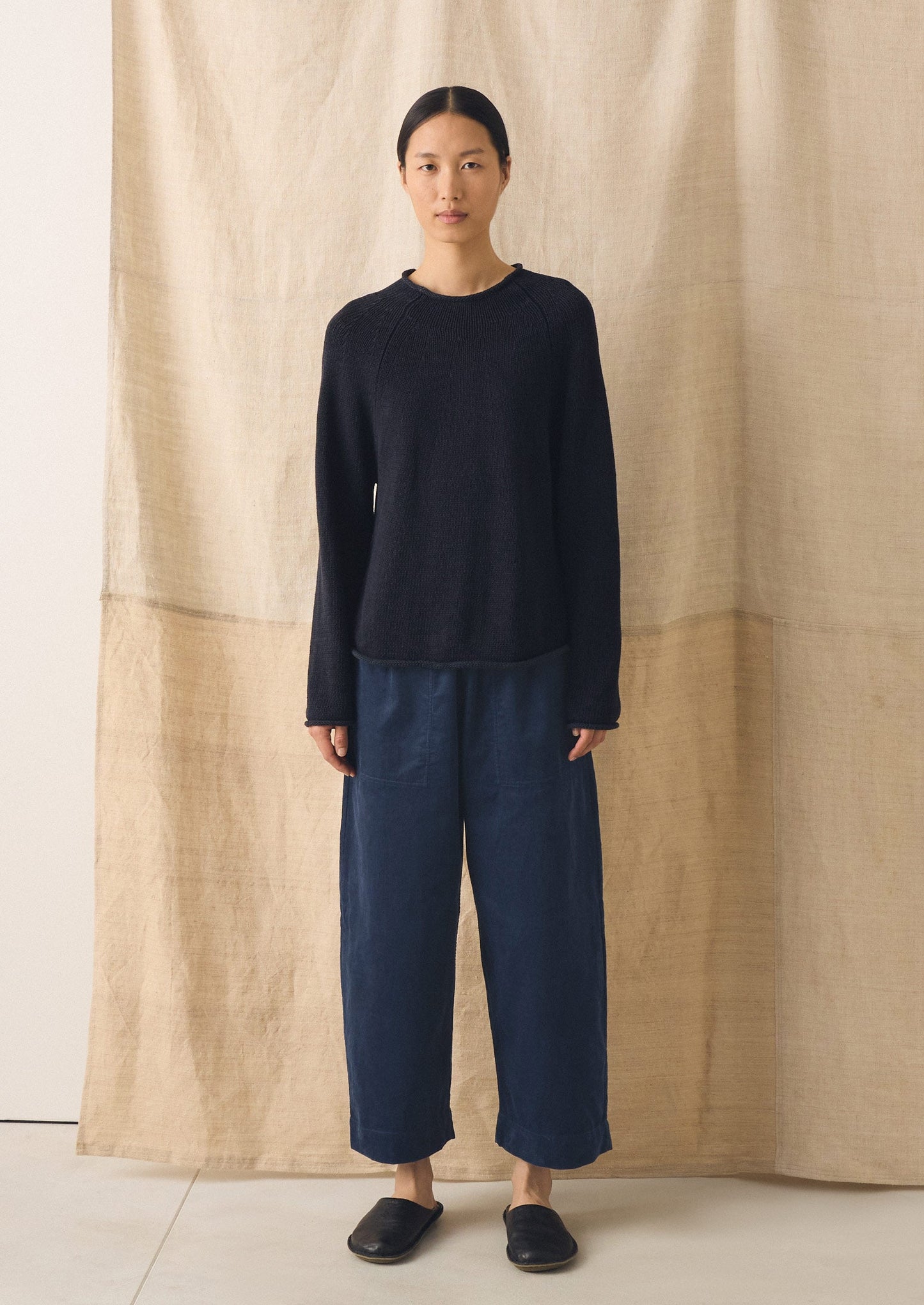 Organic Cotton Linen Easy Sweater | Dark Navy
