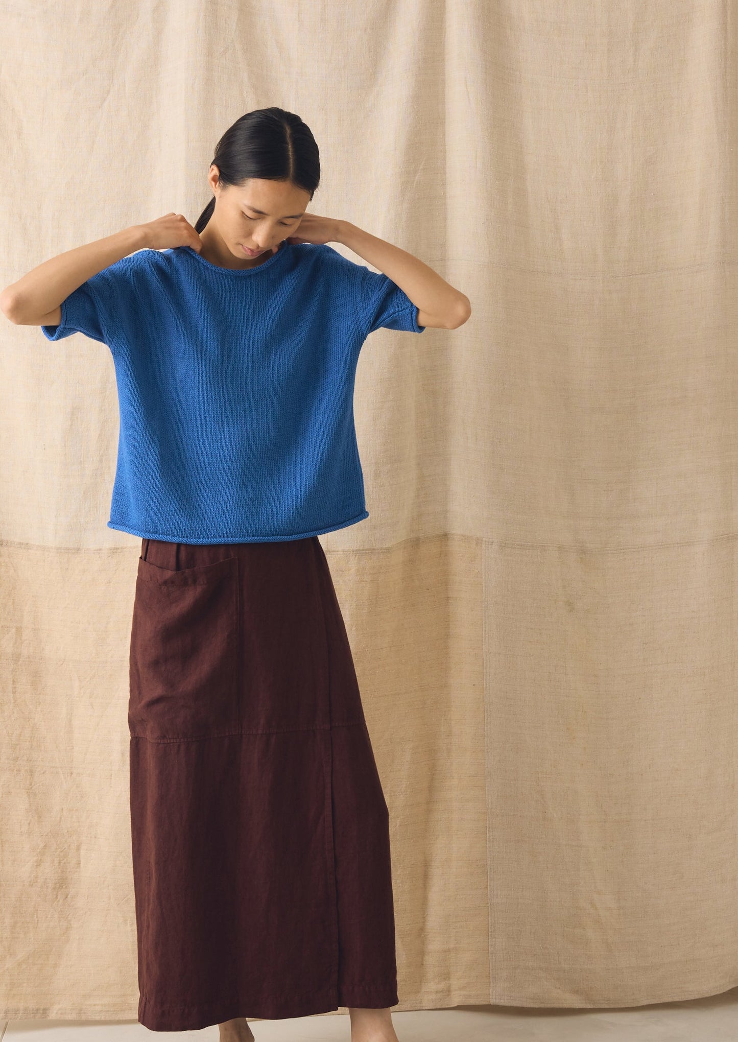 Knitted Cotton Linen Tee | Bluebird