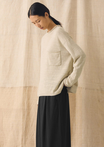 Linen Cotton Fine Knit Sweater | Parchment