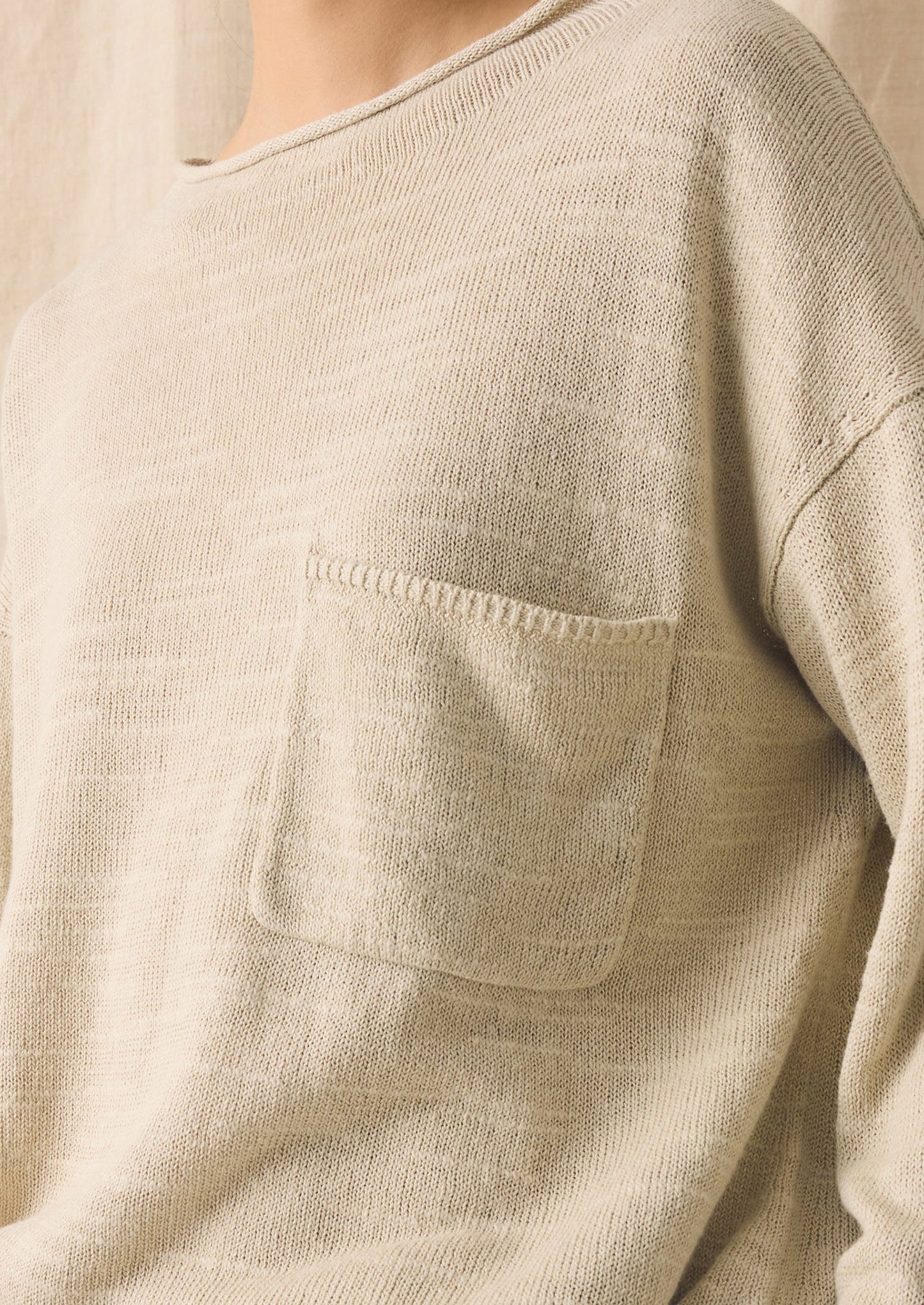 Linen Cotton Fine Knit Sweater | Parchment