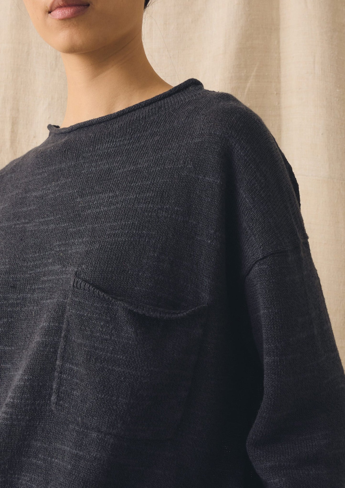 Linen Cotton Fine Knit Sweater | Dark Navy
