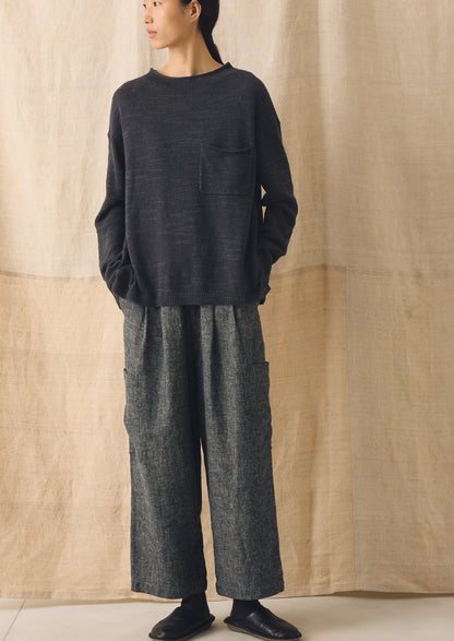 Linen Cotton Fine Knit Sweater | Dark Navy