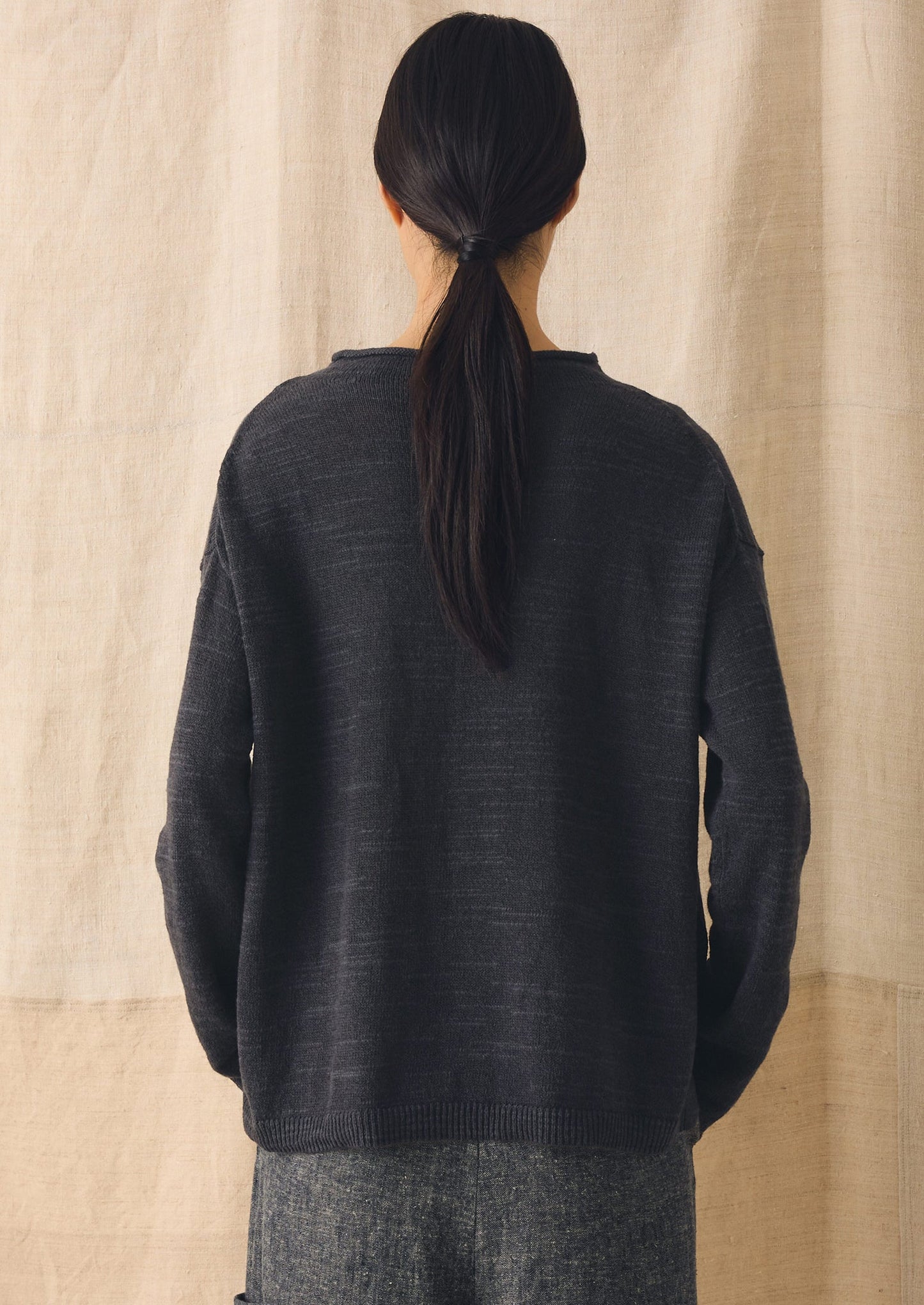 Linen Cotton Fine Knit Sweater | Dark Navy