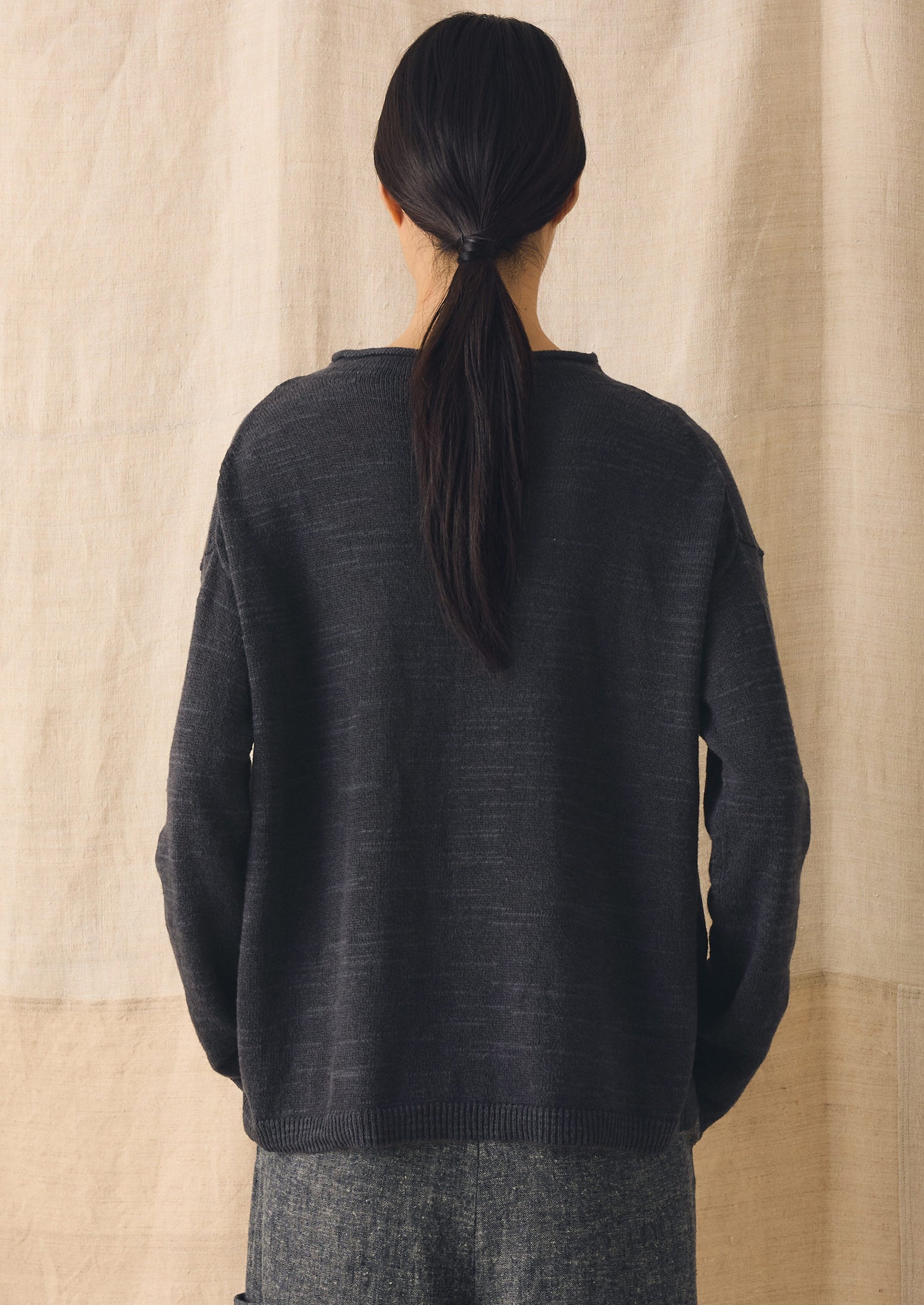 Linen Cotton Fine Knit Sweater | Dark Navy