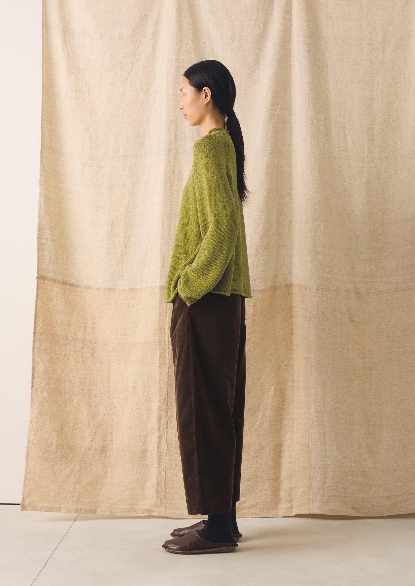 Organic Cotton Linen Easy Sweater | Olivine