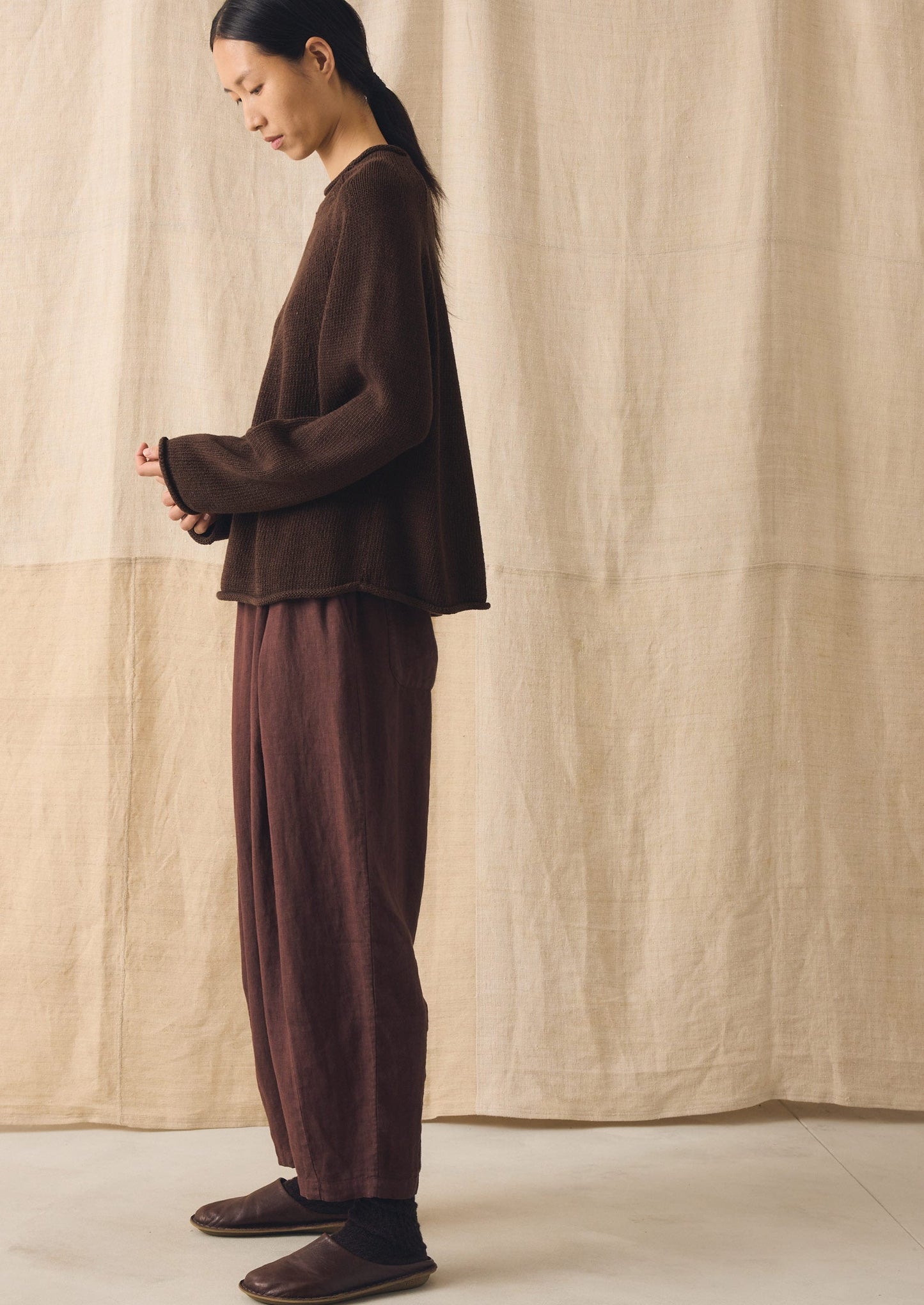 Organic Cotton Linen Easy Sweater | Bitter Chocolate