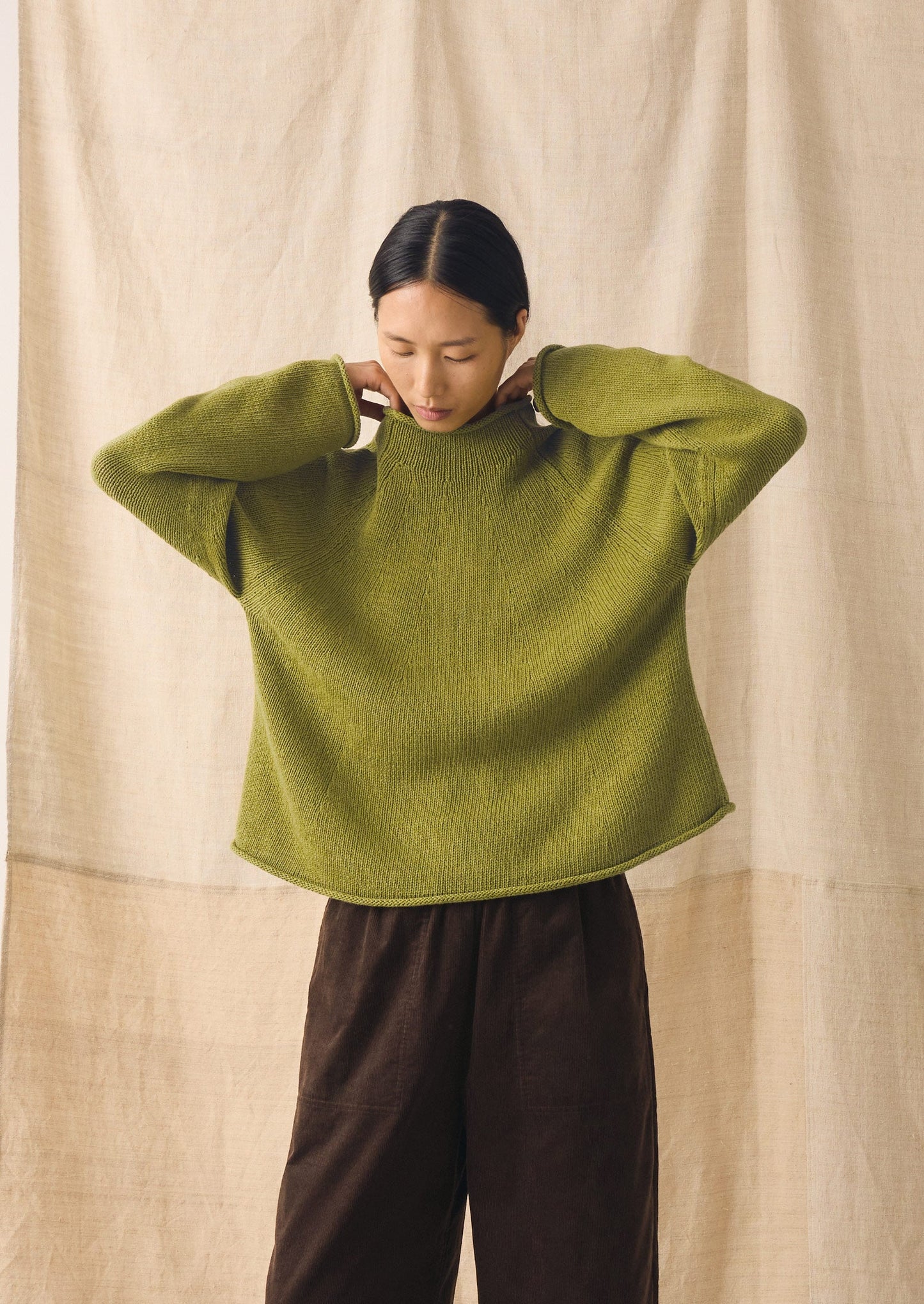 Organic Cotton Linen Easy Sweater | Olivine