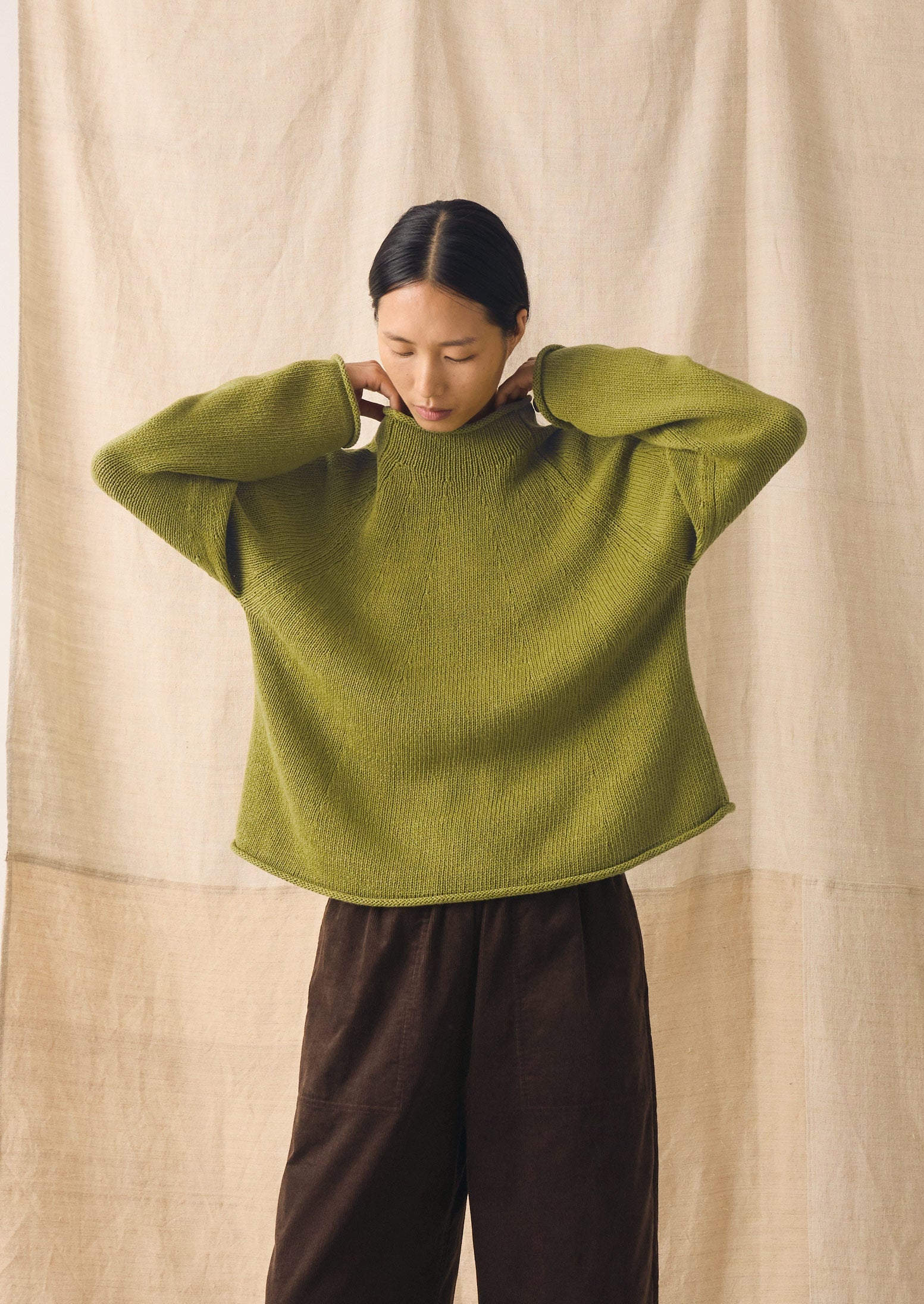 Organic Cotton Linen Easy Sweater | Olivine