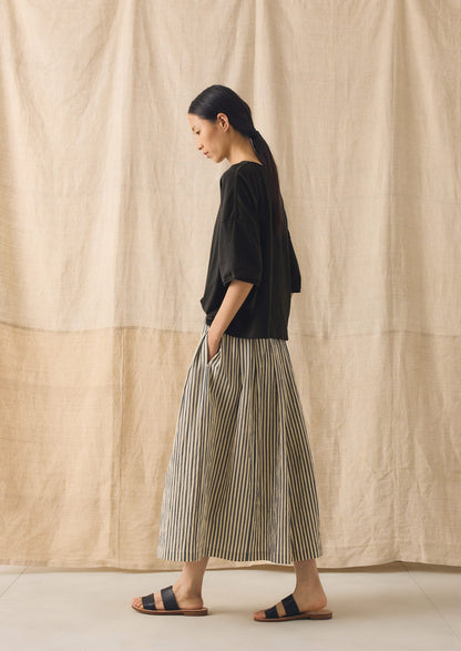 Pleated Cotton Stripe Skirt | Workshop Blue