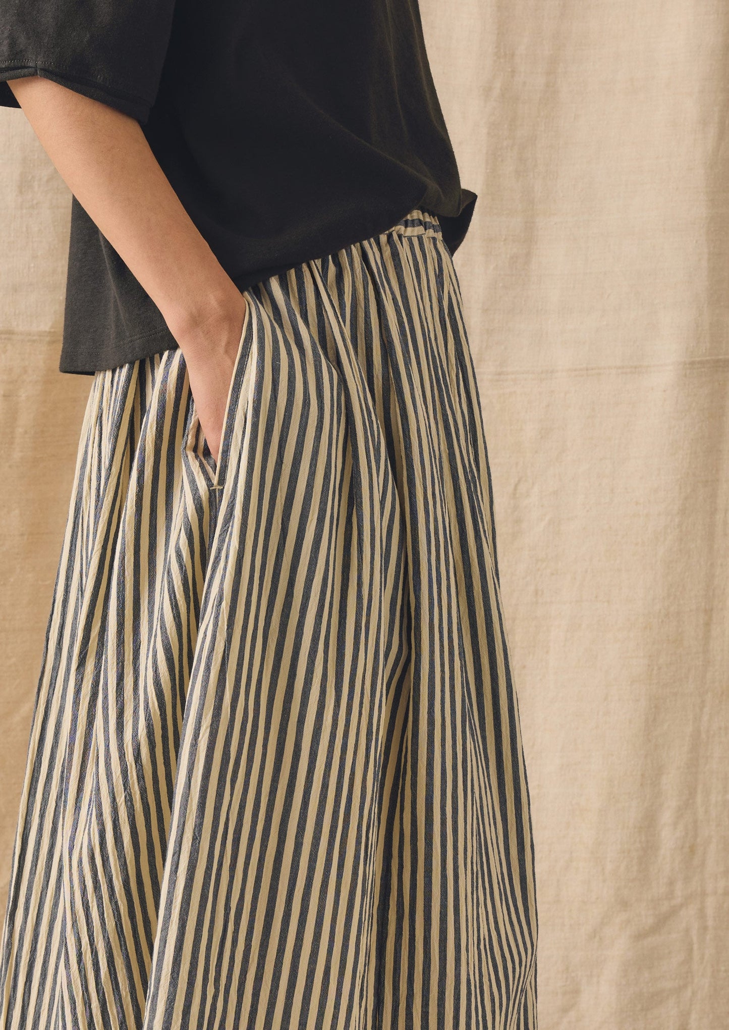 Pleated Cotton Stripe Skirt | Workshop Blue