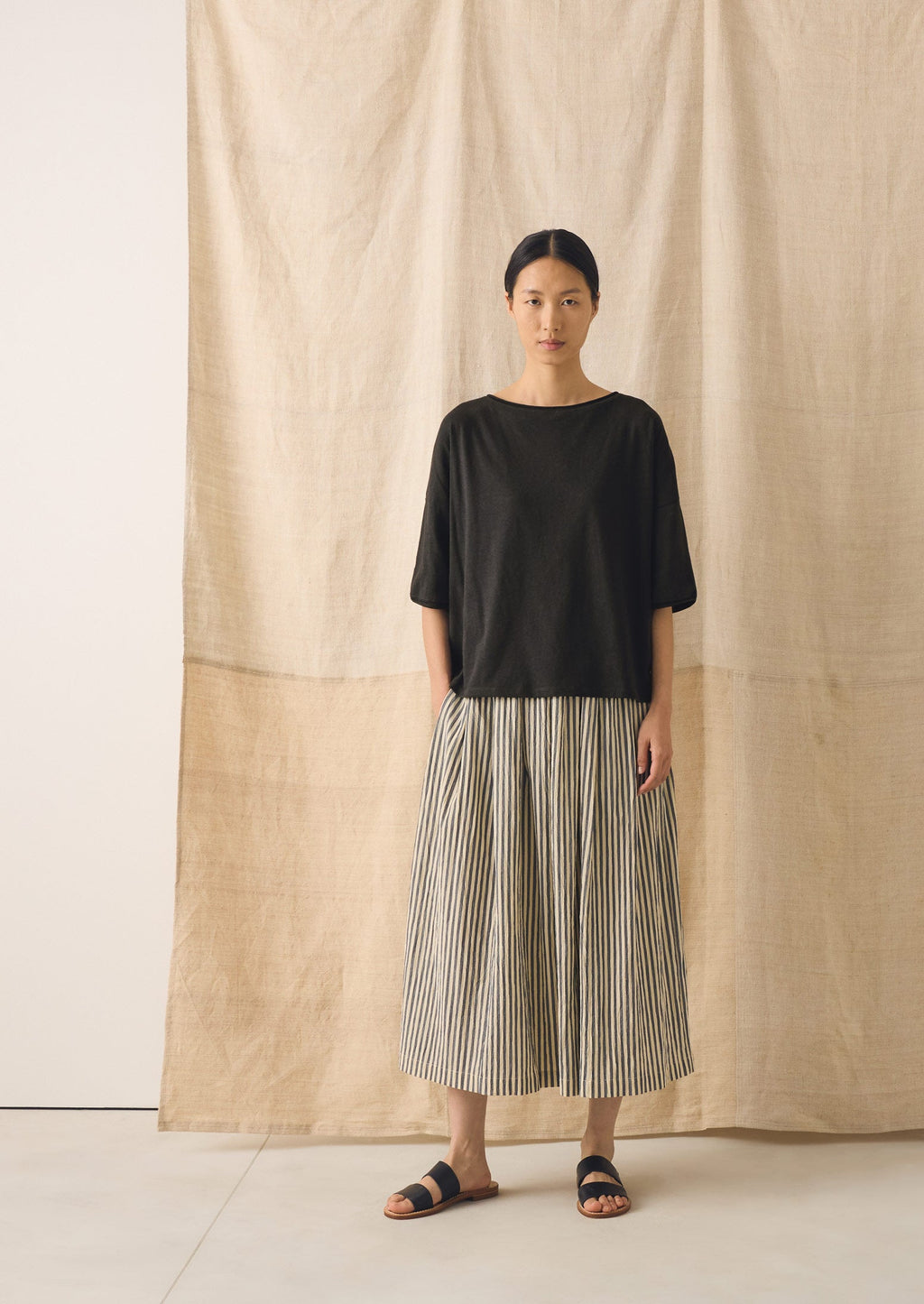 Pleated Cotton Stripe Skirt | Workshop Blue