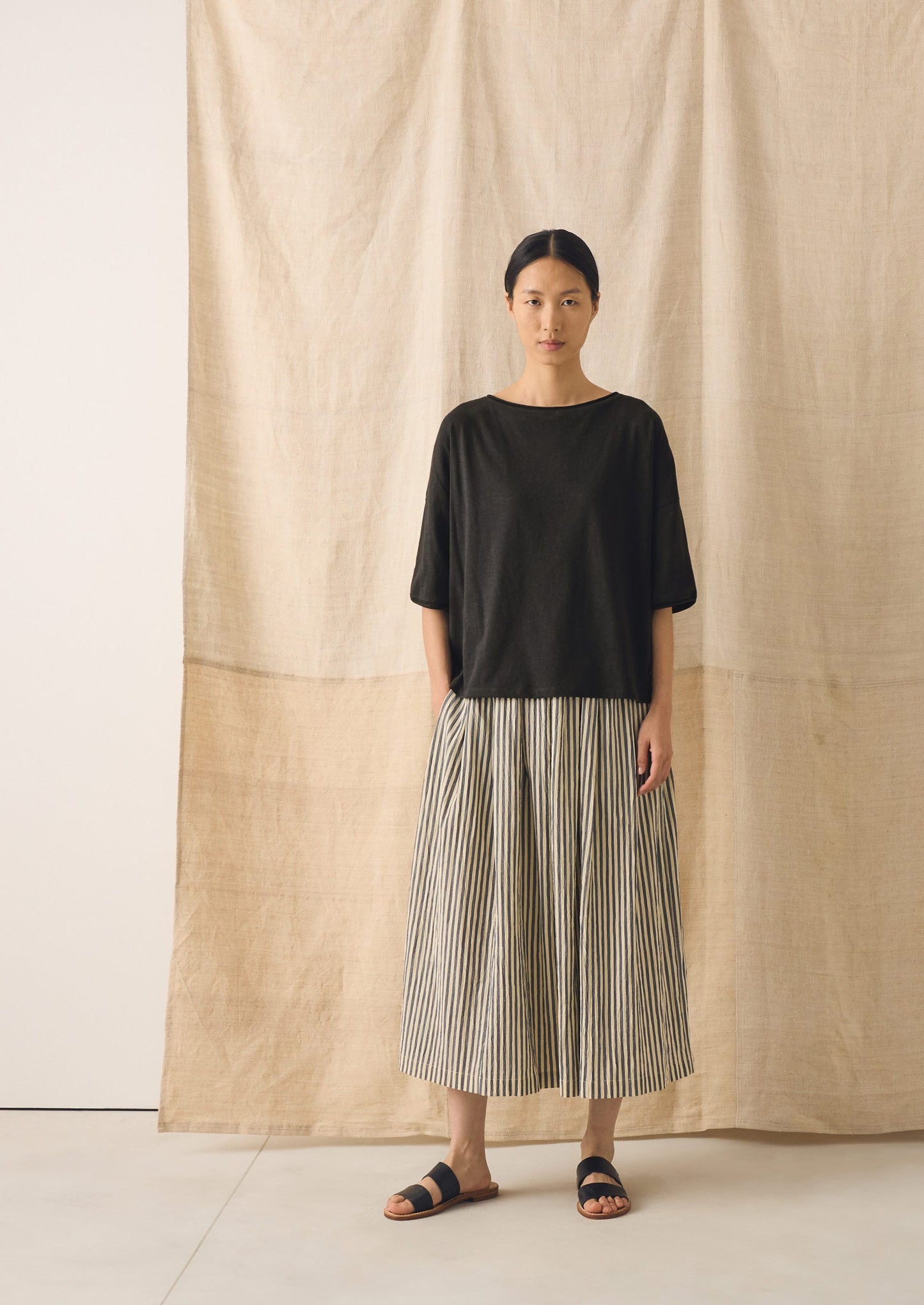 Pleated Cotton Stripe Skirt | Workshop Blue