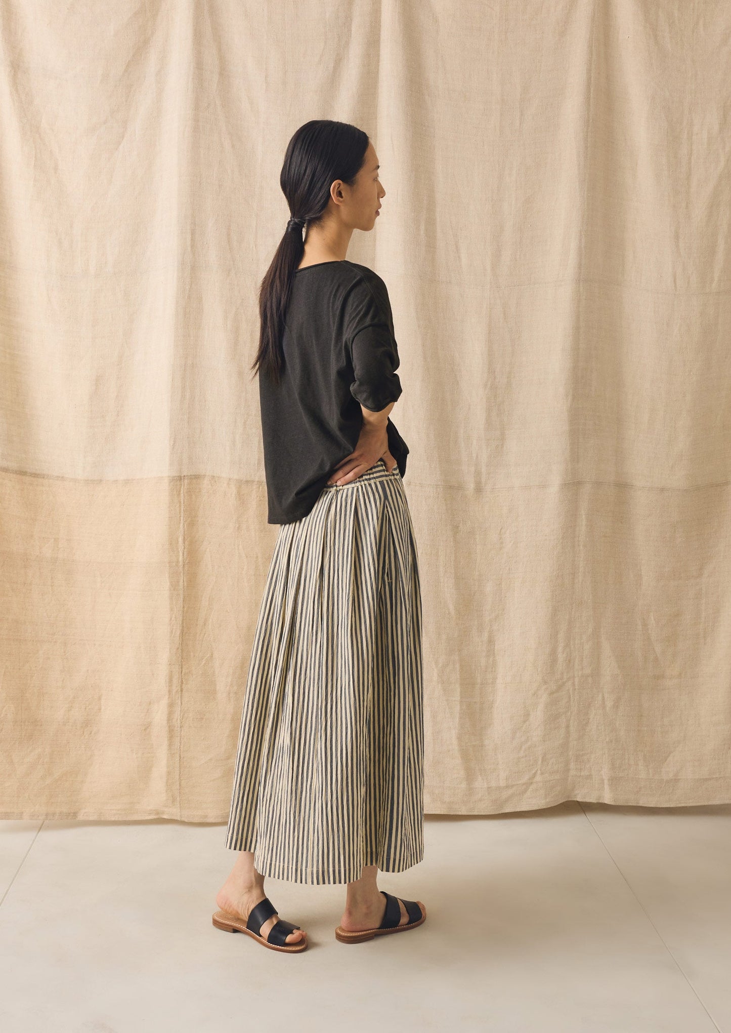 Pleated Cotton Stripe Skirt | Workshop Blue