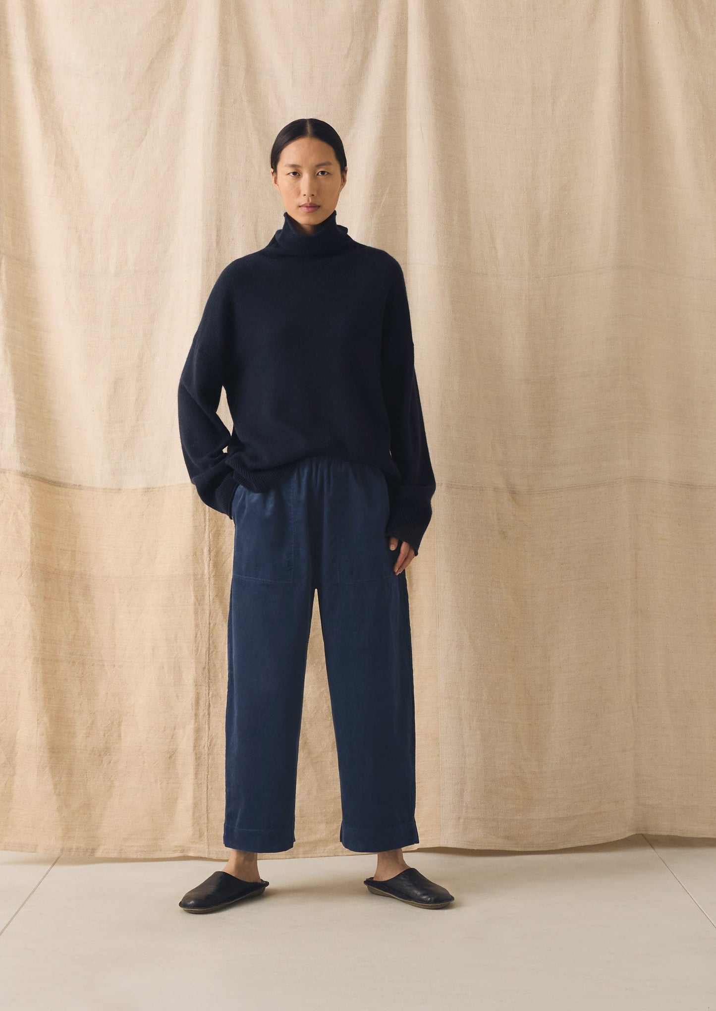 Organic Cord Barrel Leg Trousers | Denim Blue