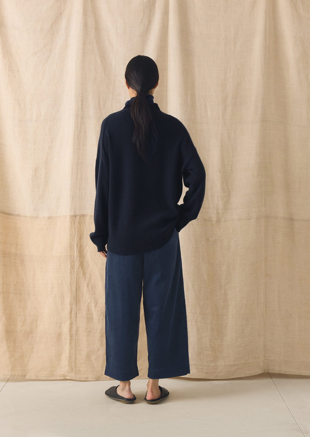 Organic Cord Barrel Leg Trousers | Denim Blue