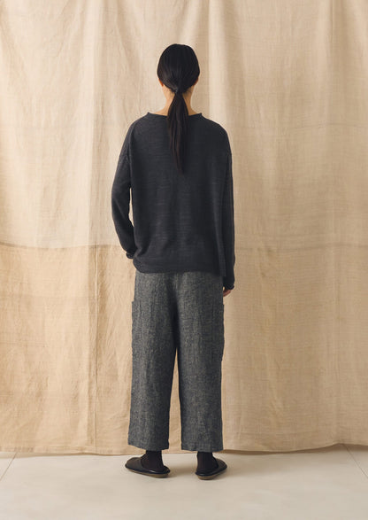 Linen Cotton Patch Pocket Trousers | Navy/Ecru