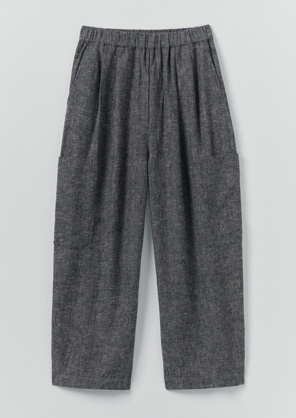 Linen Cotton Patch Pocket Trousers | Navy/Ecru