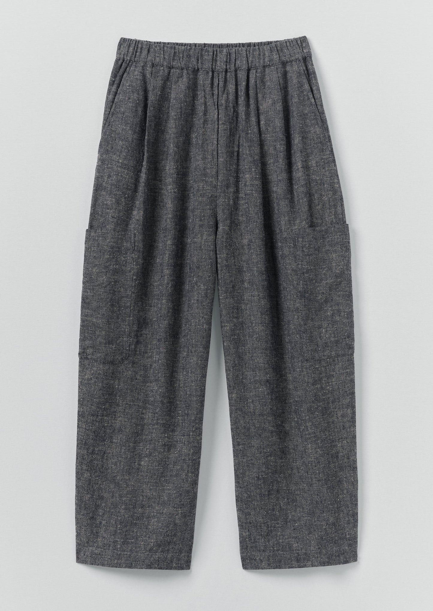 Linen Cotton Patch Pocket Trousers | Navy/Ecru