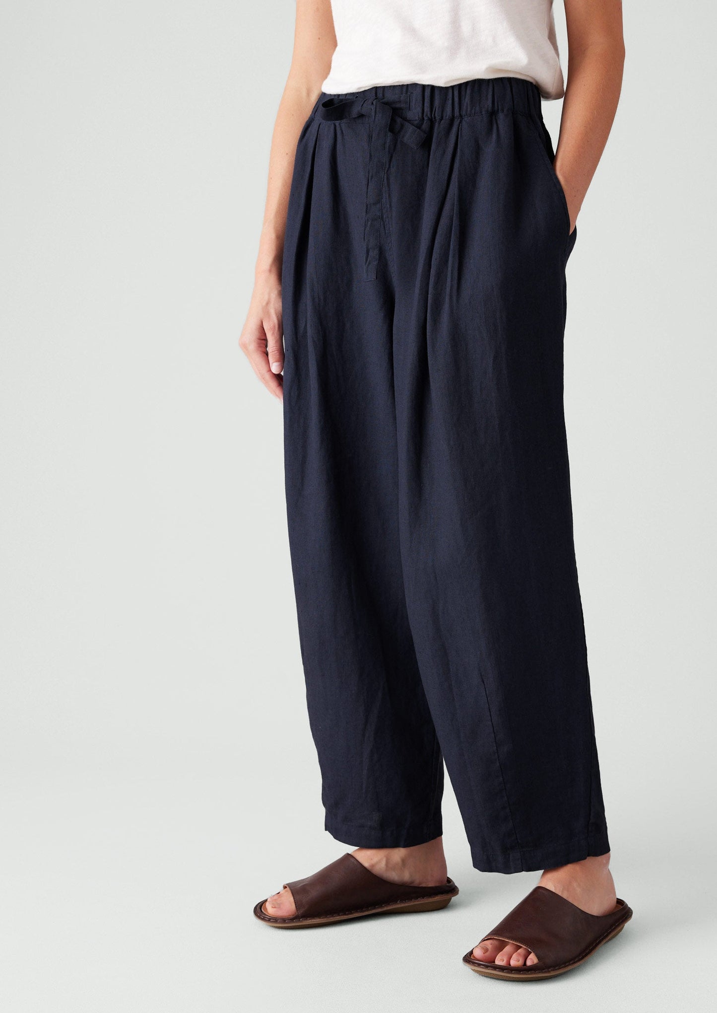 Minako Garment Dyed Linen Trousers | Midnight