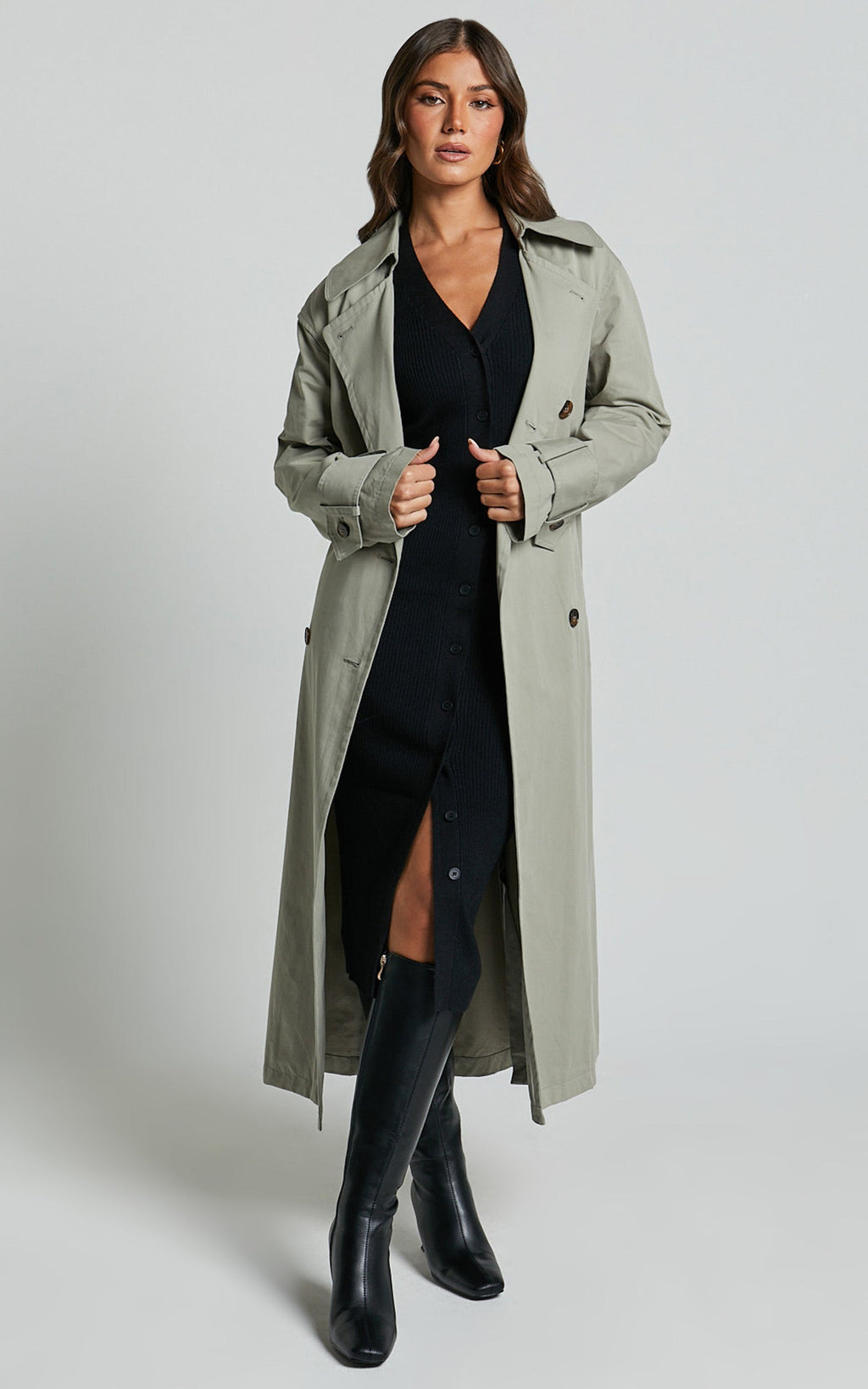 Leahanna Midi Dress - Button Front Knit Dress in Black