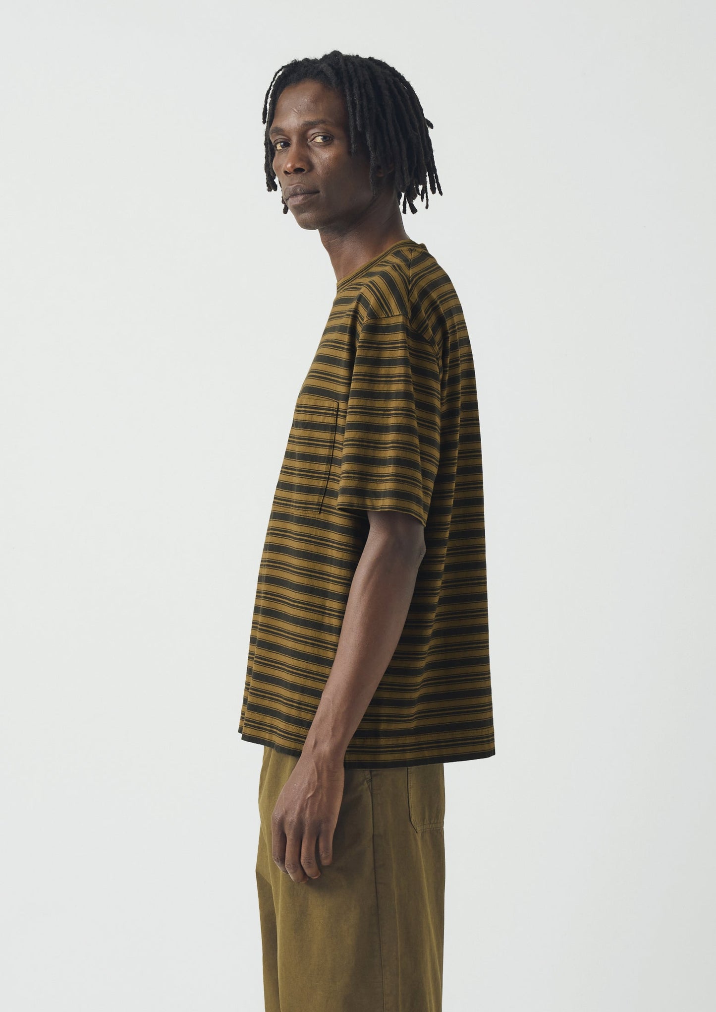 Overdyed Stripe Organic Cotton Tee | Blue Graphite/Woodland Green