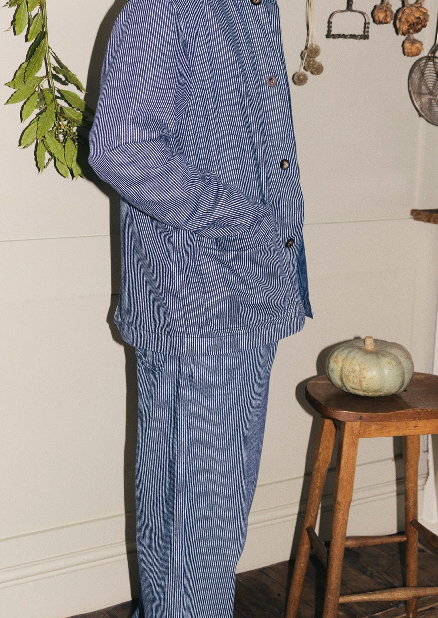 Hickory Stripe Denim Chore Jacket | Ecru/Indigo