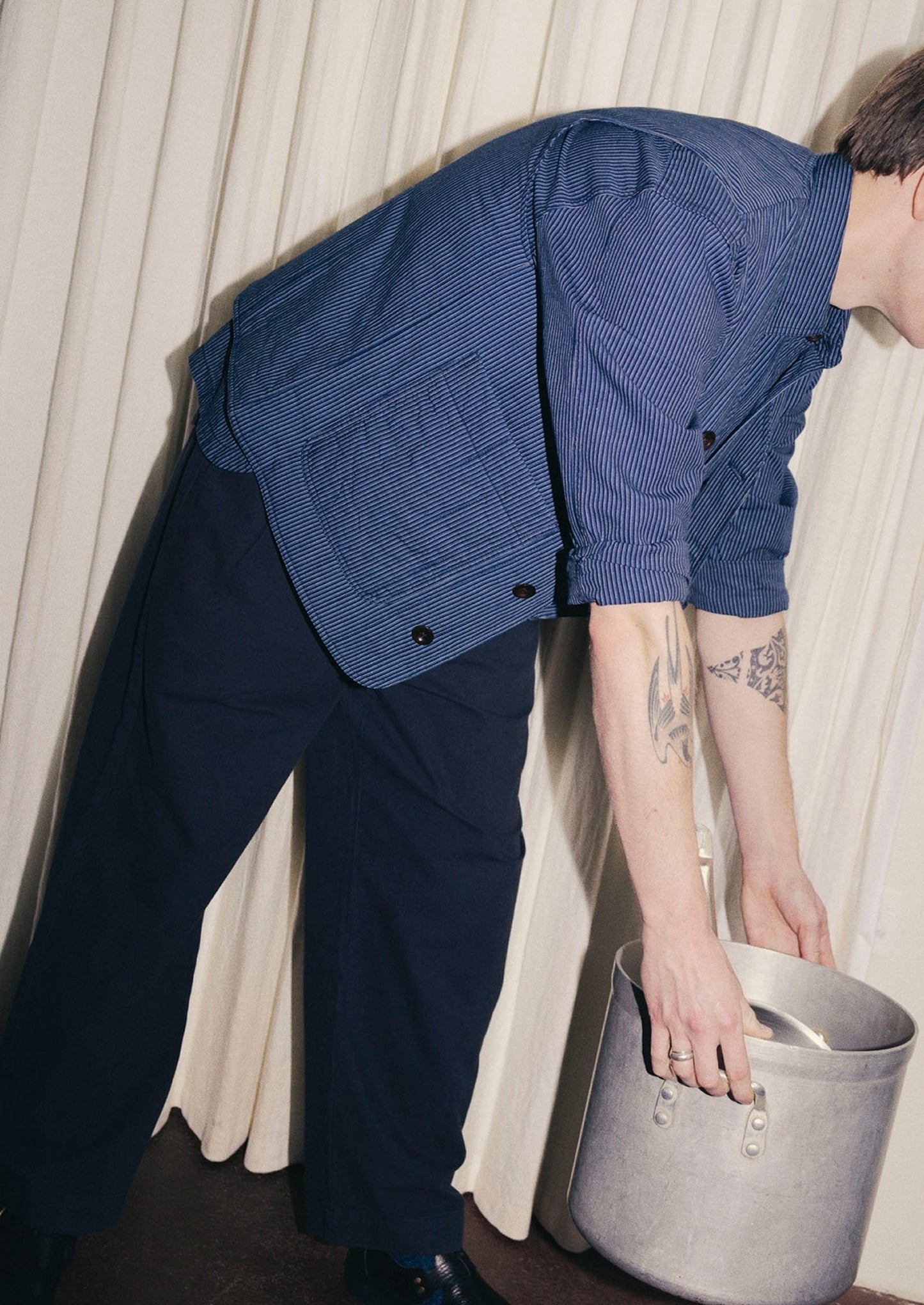 Railroad Stripe Padded Gilet | Denim Blue