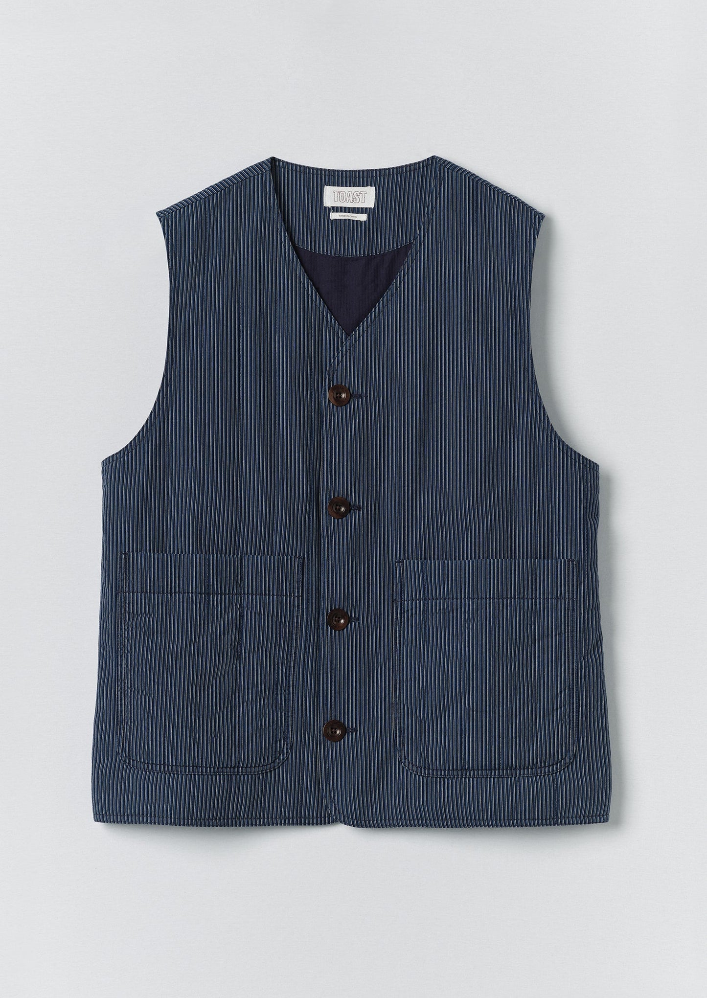 Railroad Stripe Padded Gilet | Denim Blue