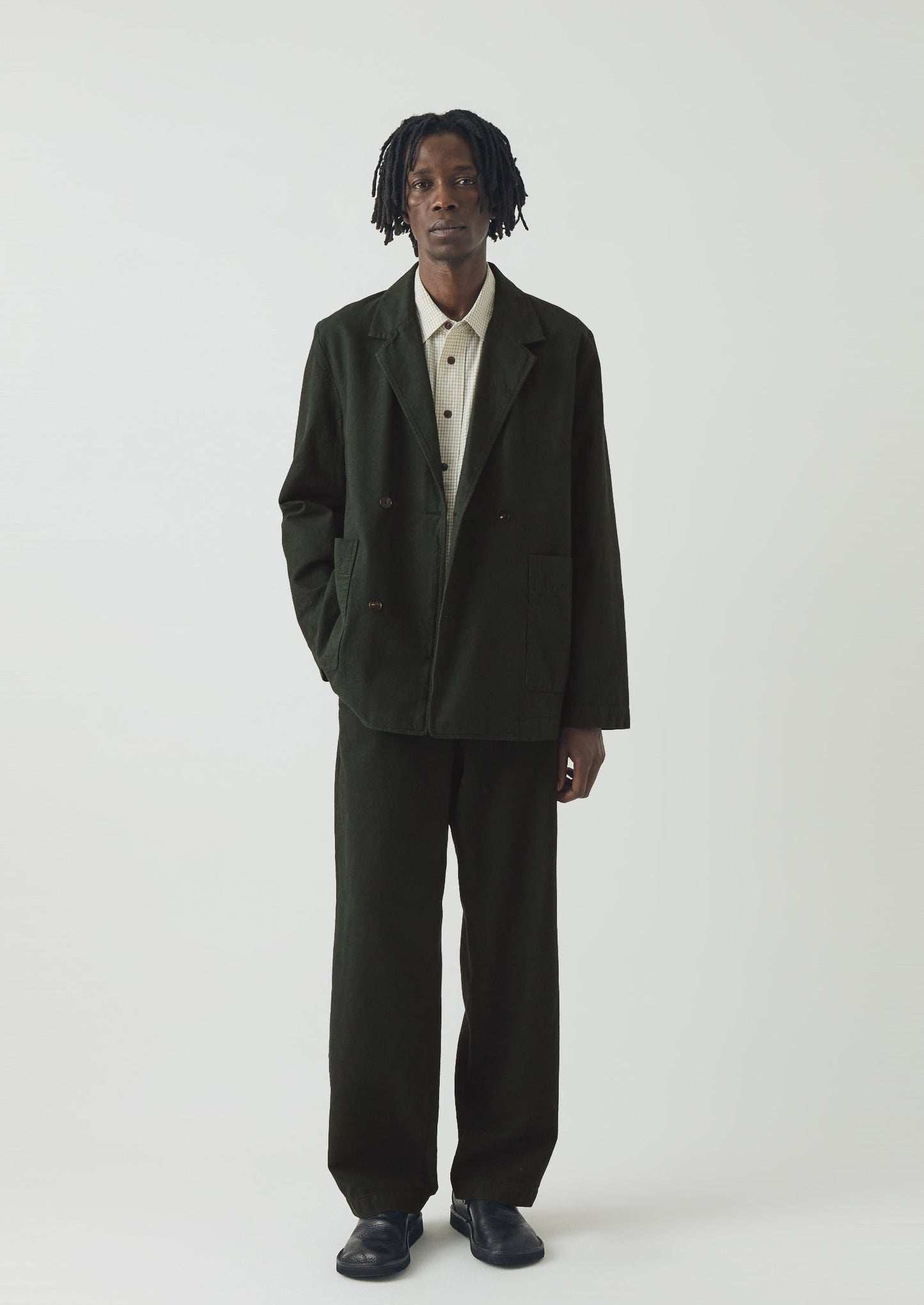 Overdyed Micro Houndstooth Cotton Blazer | Oil Green