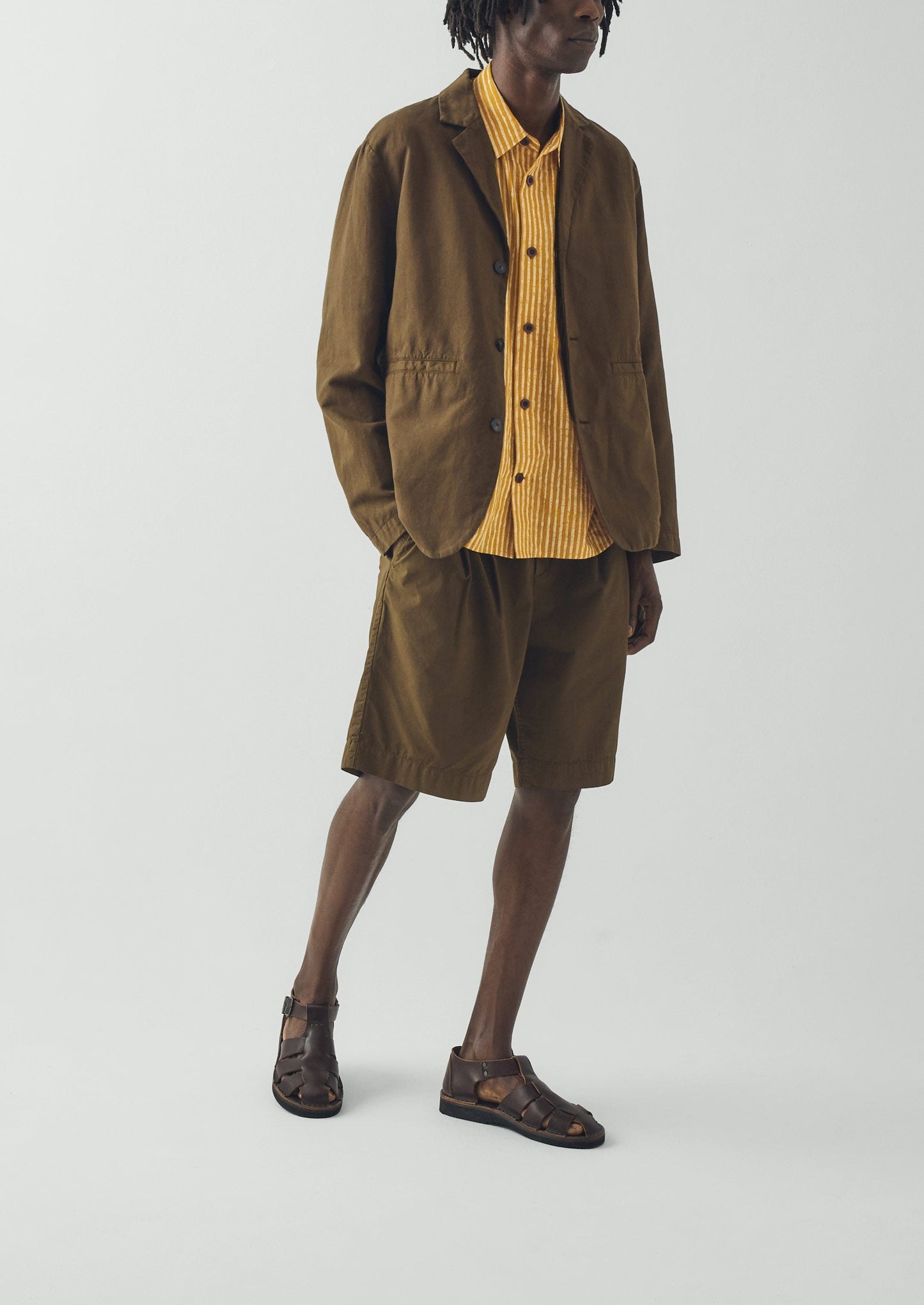 High Break Cotton Linen Blazer | Bronze Green