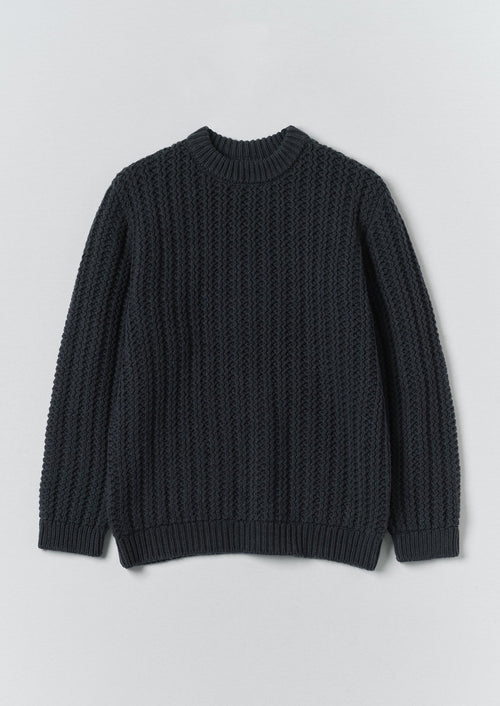 Racked Wool Cotton Sweater | Darkest Navy