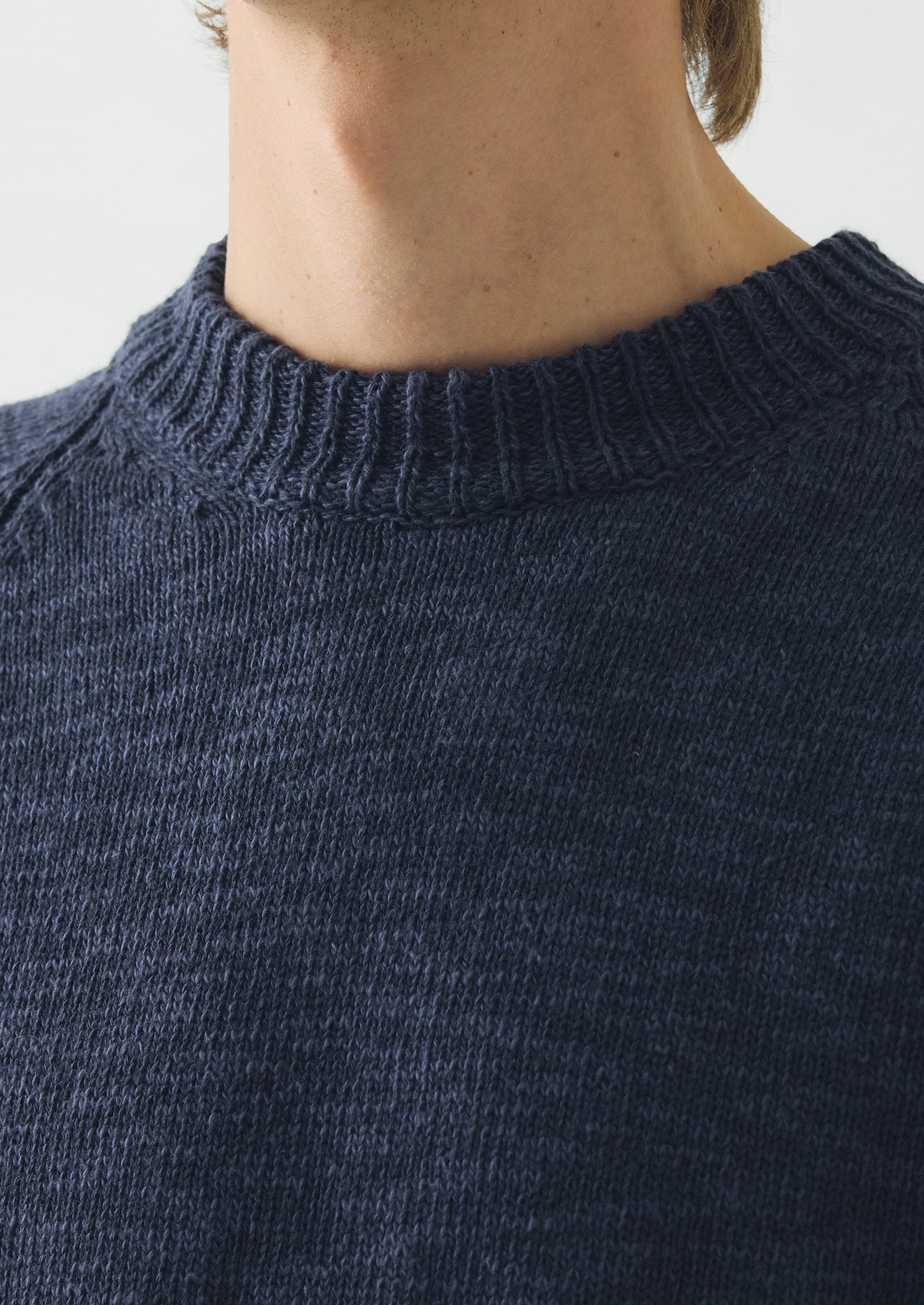 Linen Cotton Crew Neck Sweater | Denim Blue