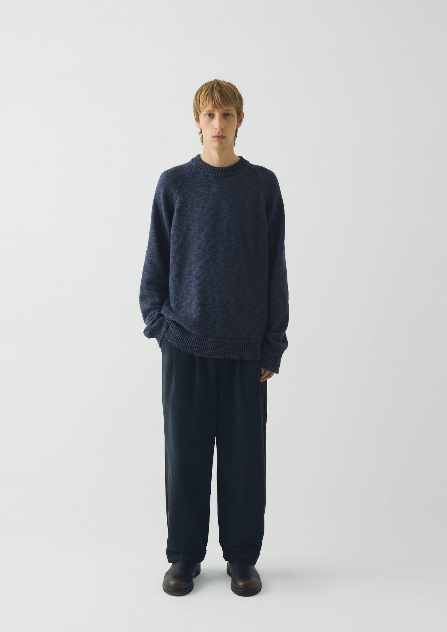 Linen Cotton Crew Neck Sweater | Denim Blue