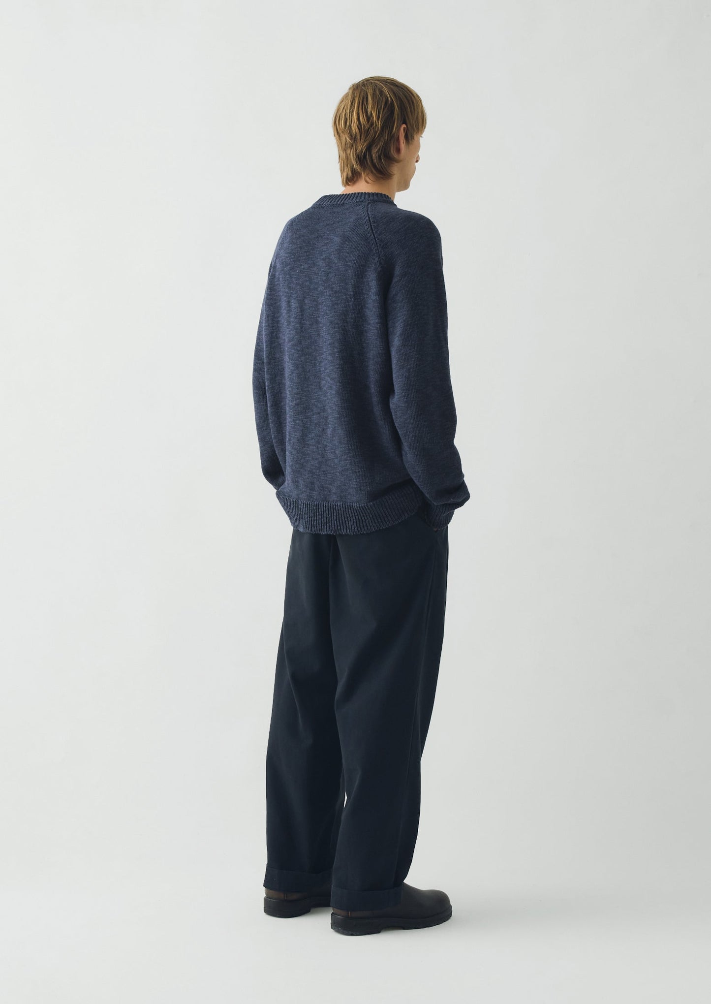 Linen Cotton Crew Neck Sweater | Denim Blue