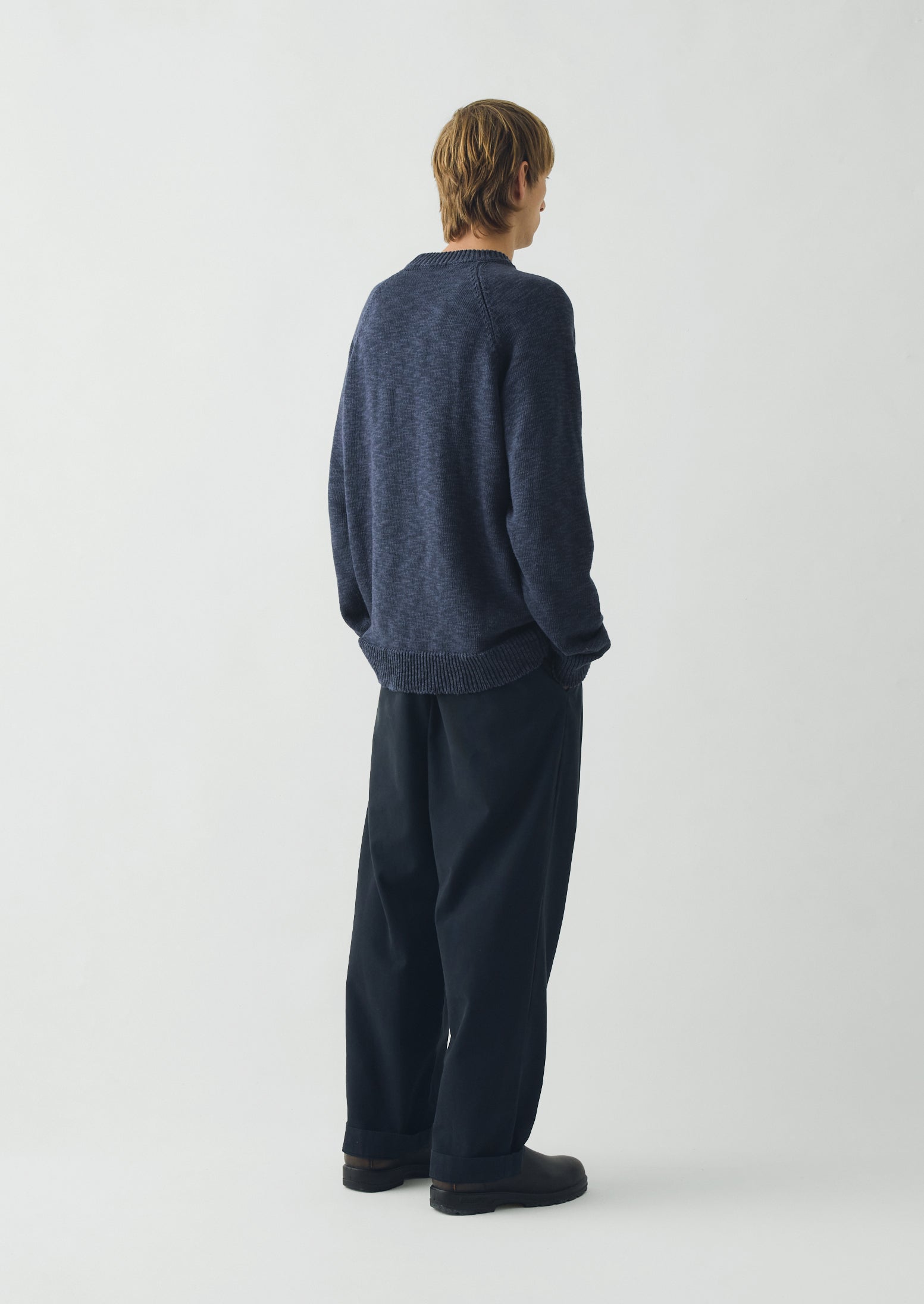 Linen Cotton Crew Neck Sweater | Denim Blue