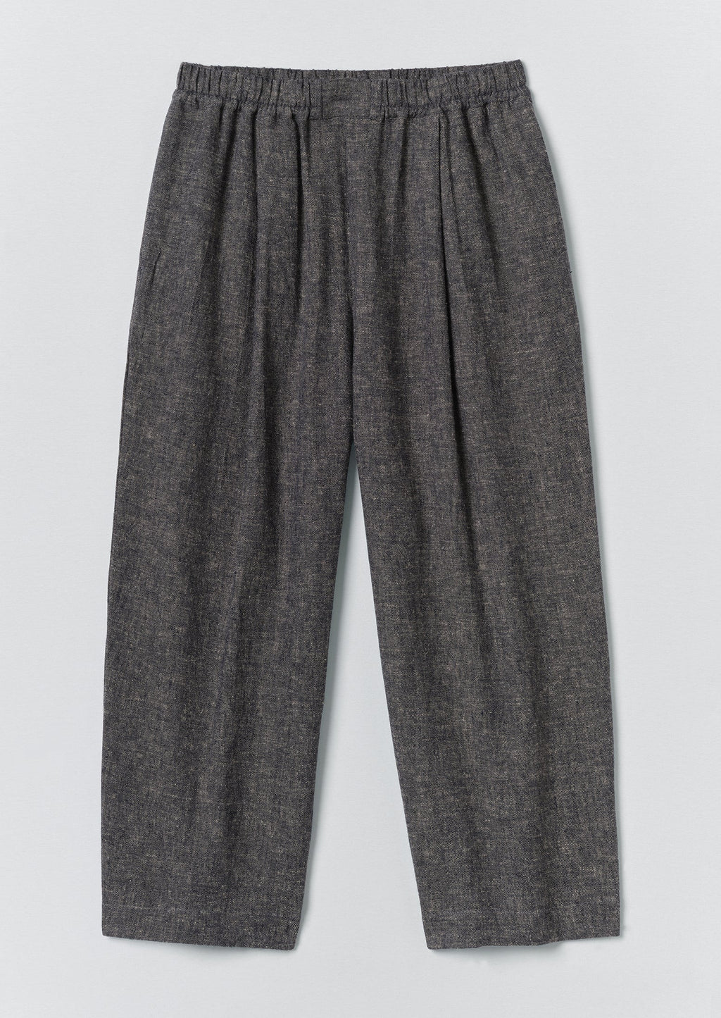 Pleated Linen Cotton Twill Trousers | Navy/Ecru
