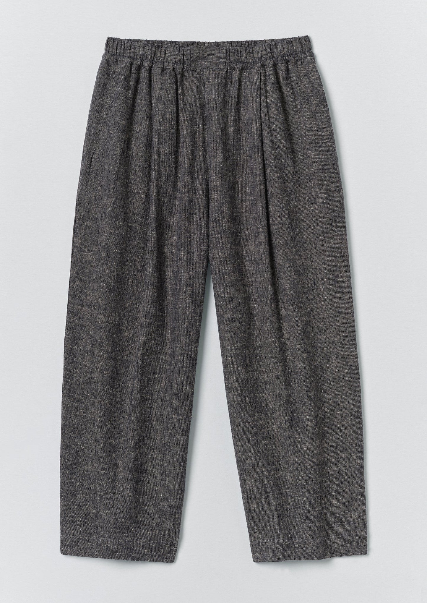 Pleated Linen Cotton Twill Trousers | Navy/Ecru