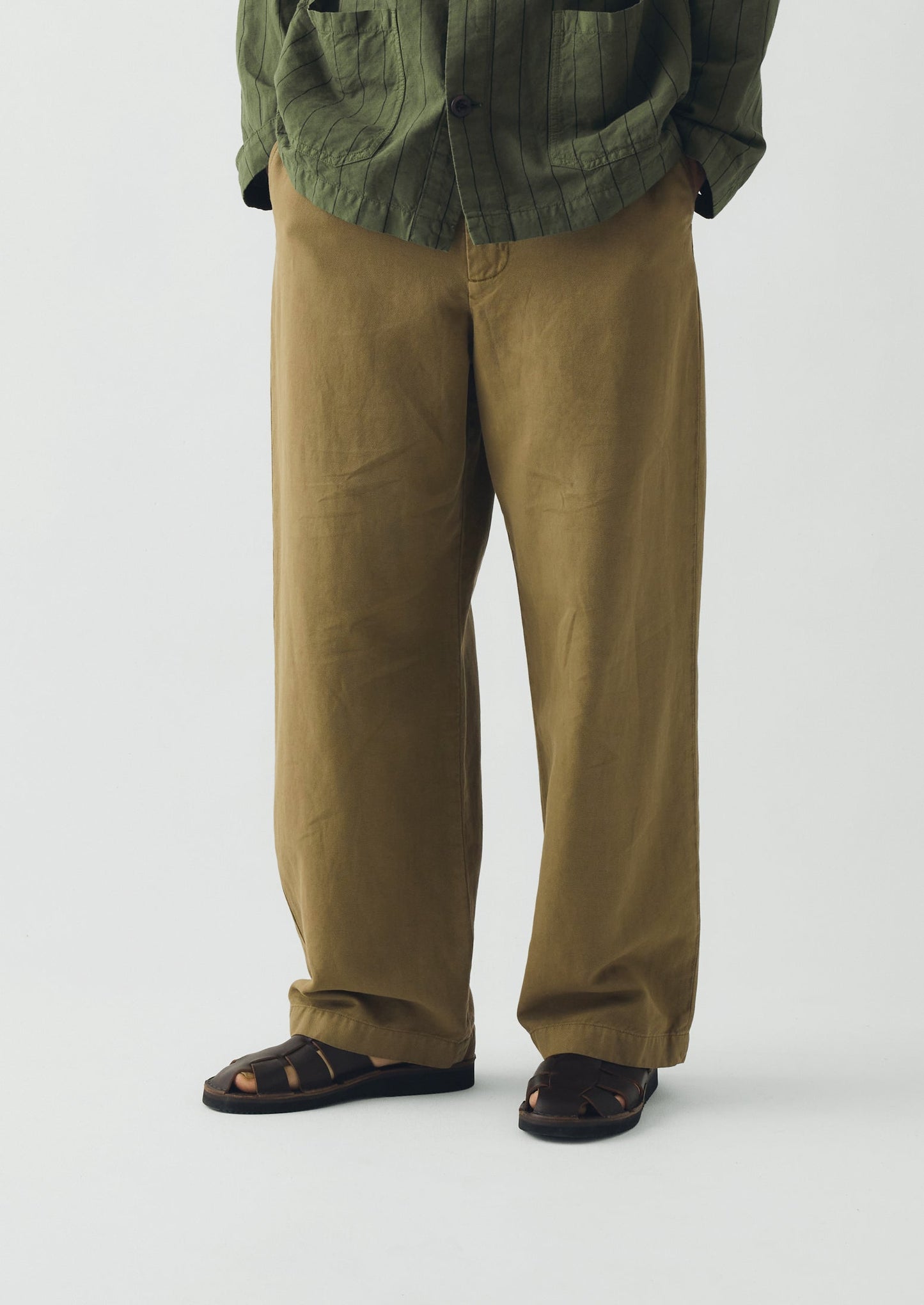 Jude Wide Leg Cotton Twill Trousers | Olive Leaf