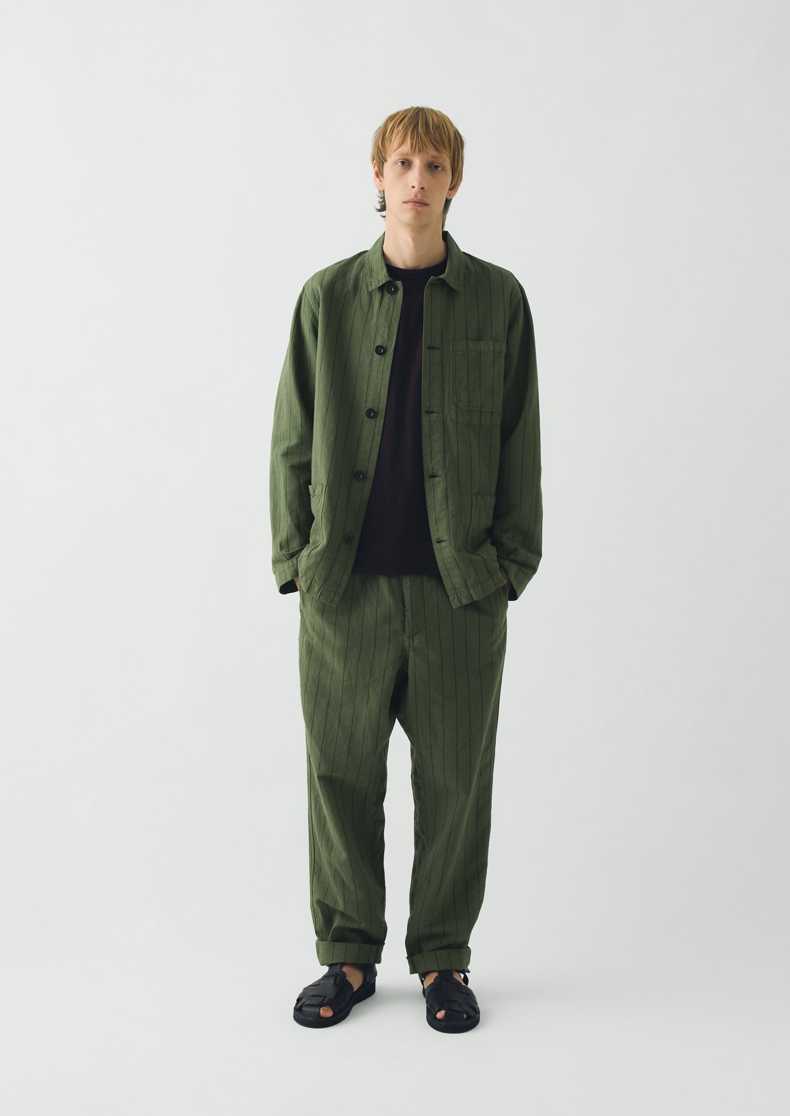 Overdyed Stripe Elasticated Cotton Linen Trousers | Basil