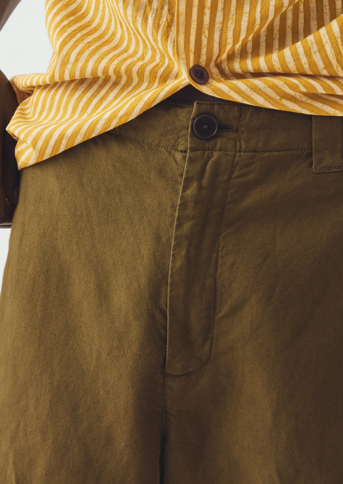Rory Elasticated Cotton Linen Trousers | Bronze Green