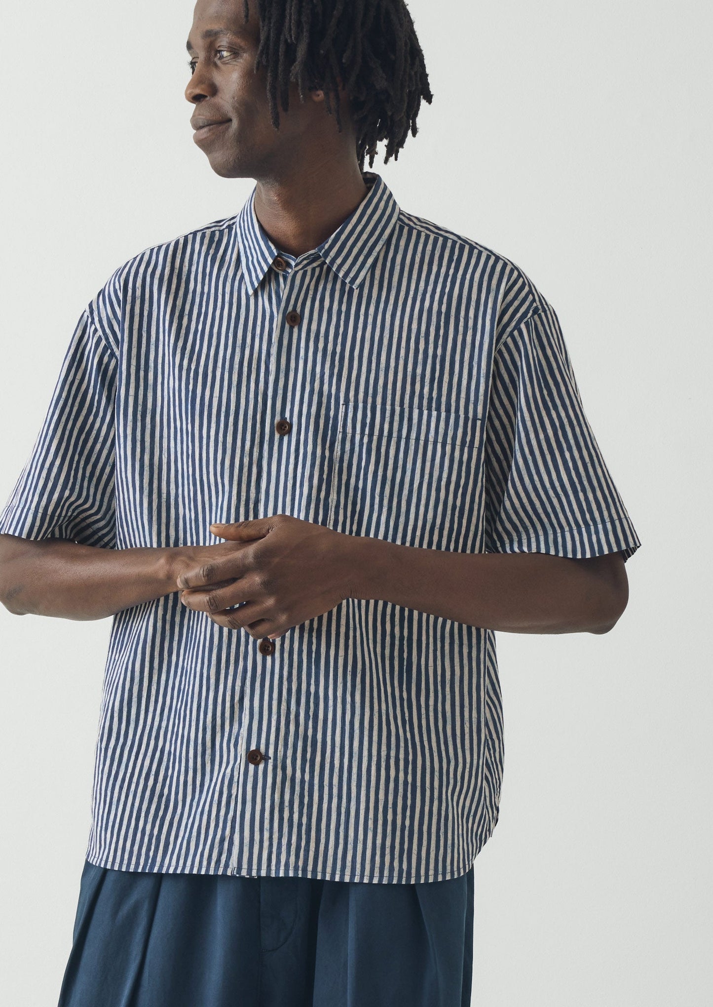 Natural Dye Stripe Cotton Shirt | Indigo