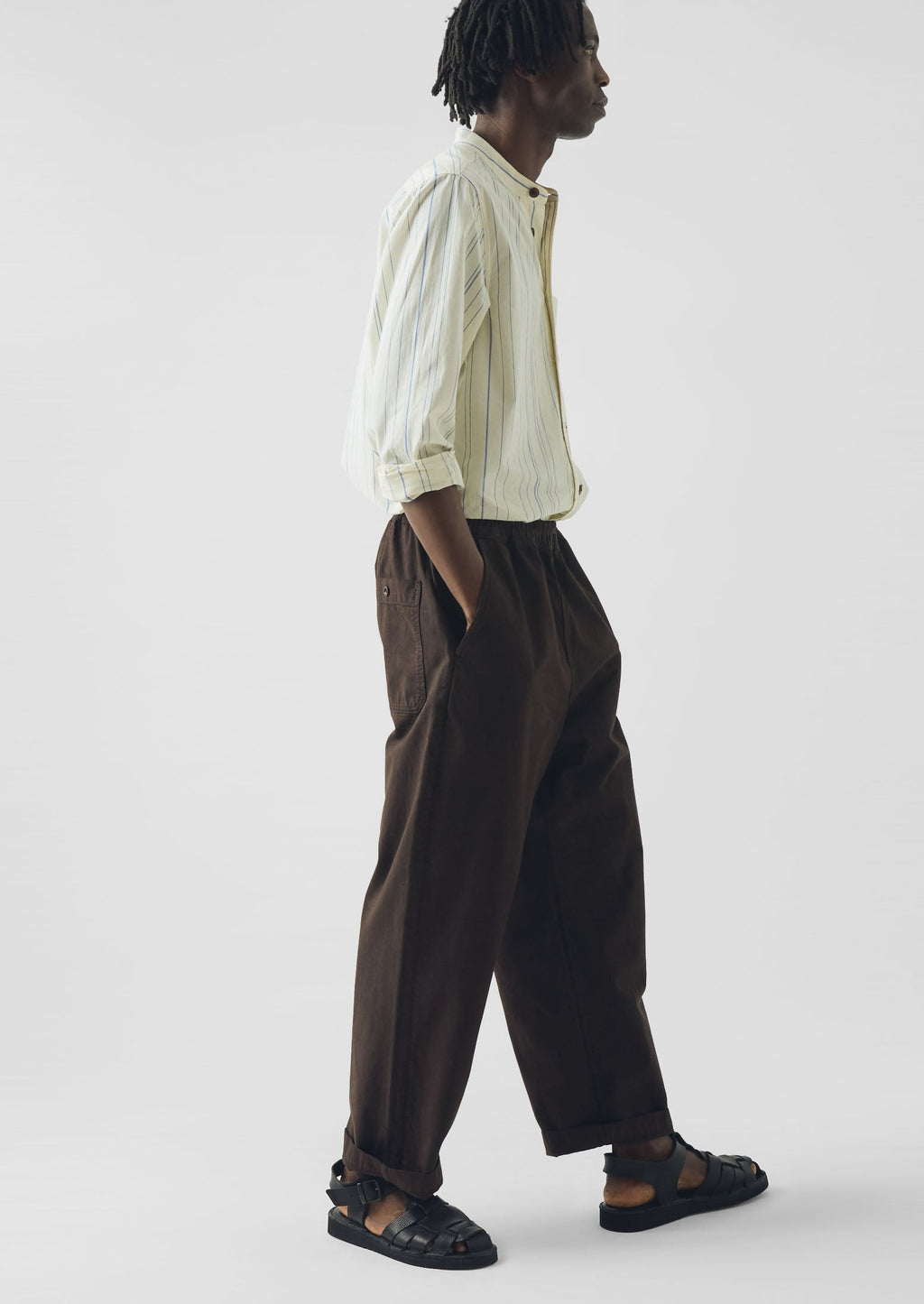 Jasper Irregular Stripe Cotton Shirt | Ecru/Cobalt