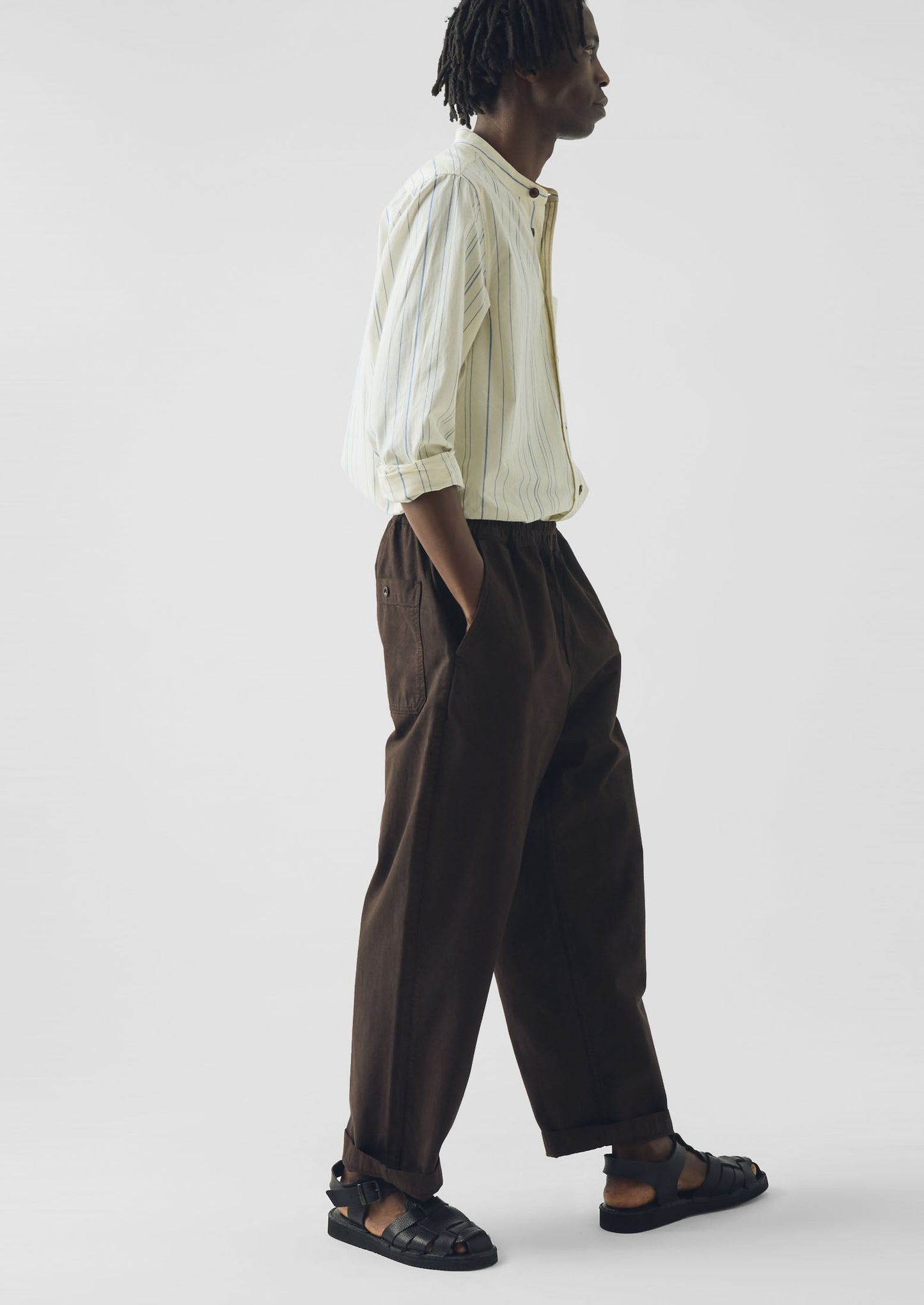 Jasper Irregular Stripe Cotton Shirt | Ecru/Cobalt