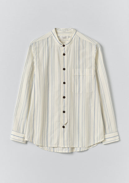 Jasper Irregular Stripe Cotton Shirt | Ecru/Cobalt